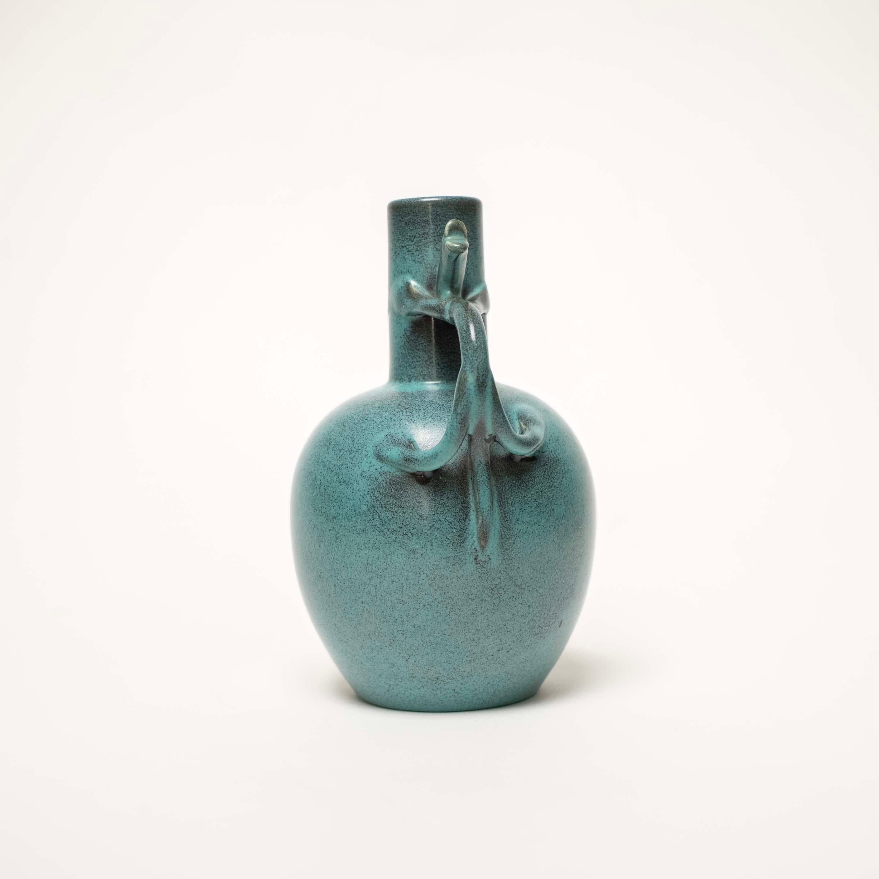 Green-Blue Glazed Ceramic Vase by Eva Jancke Björk for Upsala Ekeby, Sweden For Sale 5