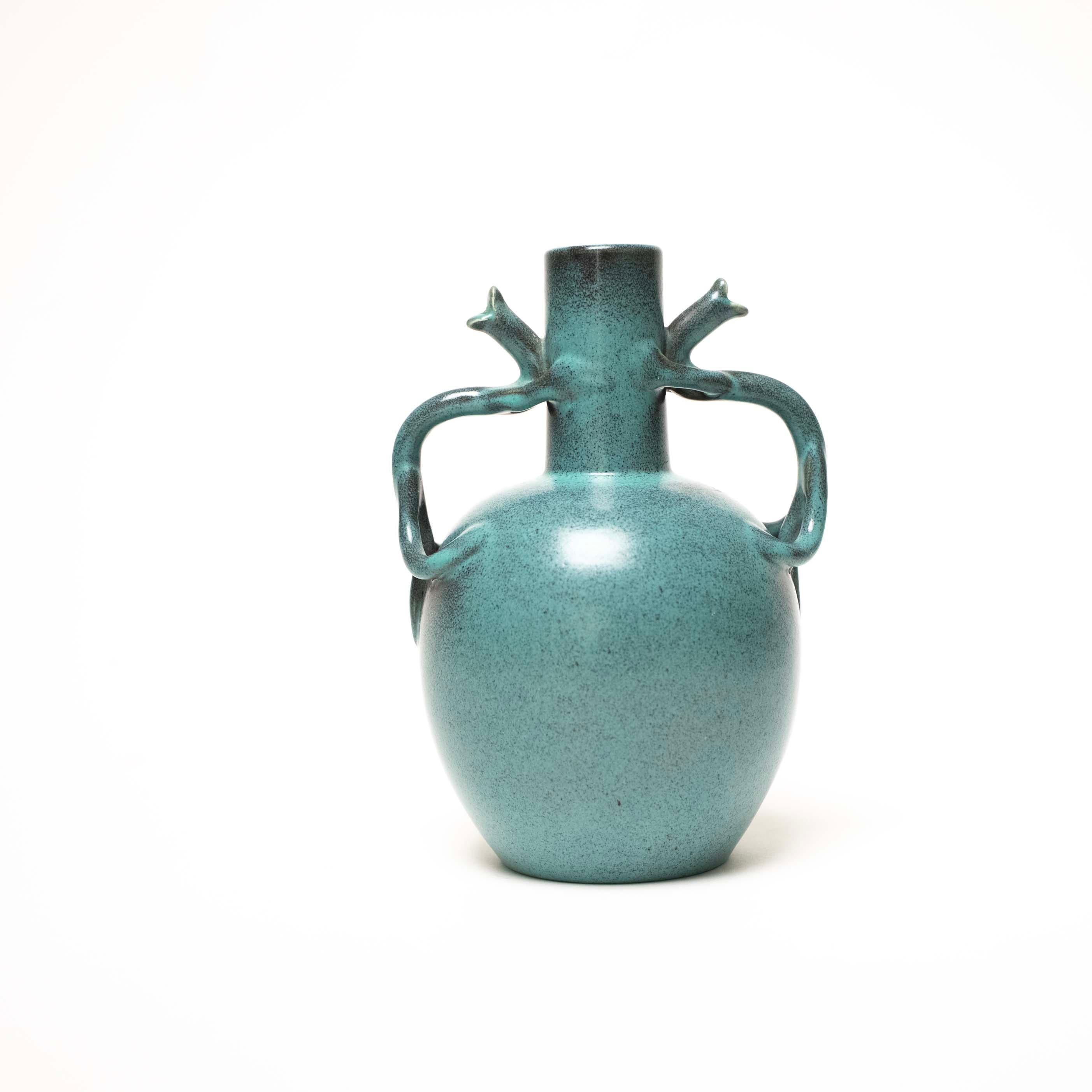 Green-Blue Glazed Ceramic Vase by Eva Jancke Björk for Upsala Ekeby, Sweden For Sale 6