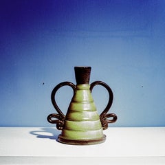 Striped Green Glazed Ceramic Vase by Eva Jancke Björk for Upsala Ekeby, Sweden