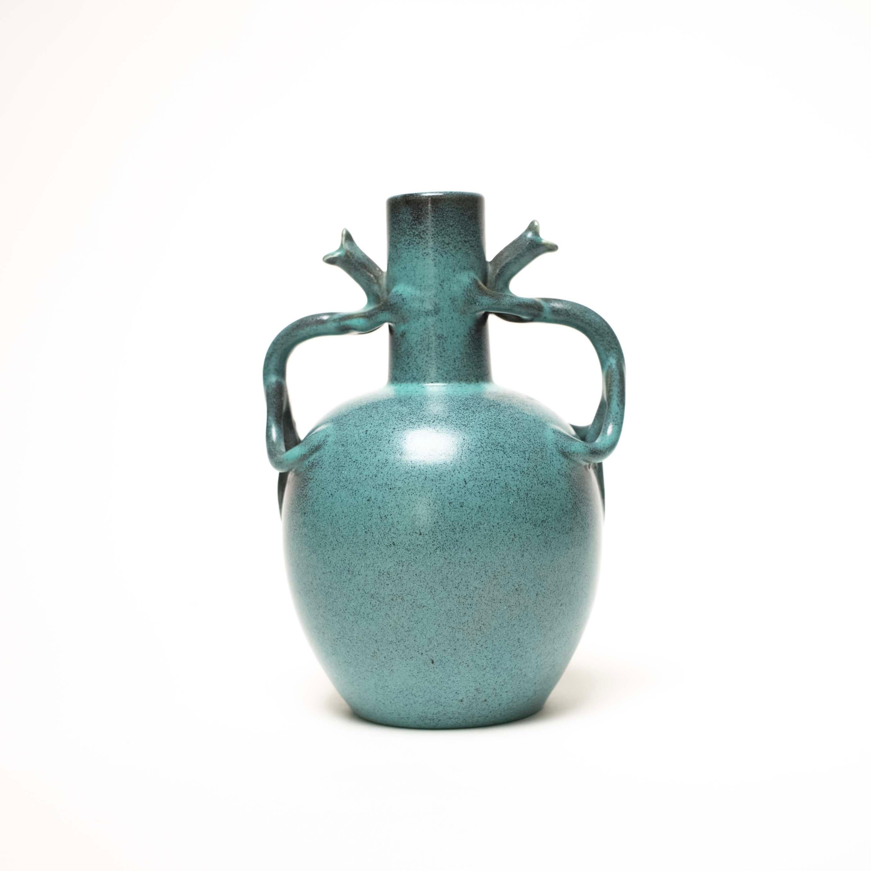 Scandinavian Modern Green-Blue Glazed Ceramic Vase by Eva Jancke Björk for Upsala Ekeby, Sweden For Sale