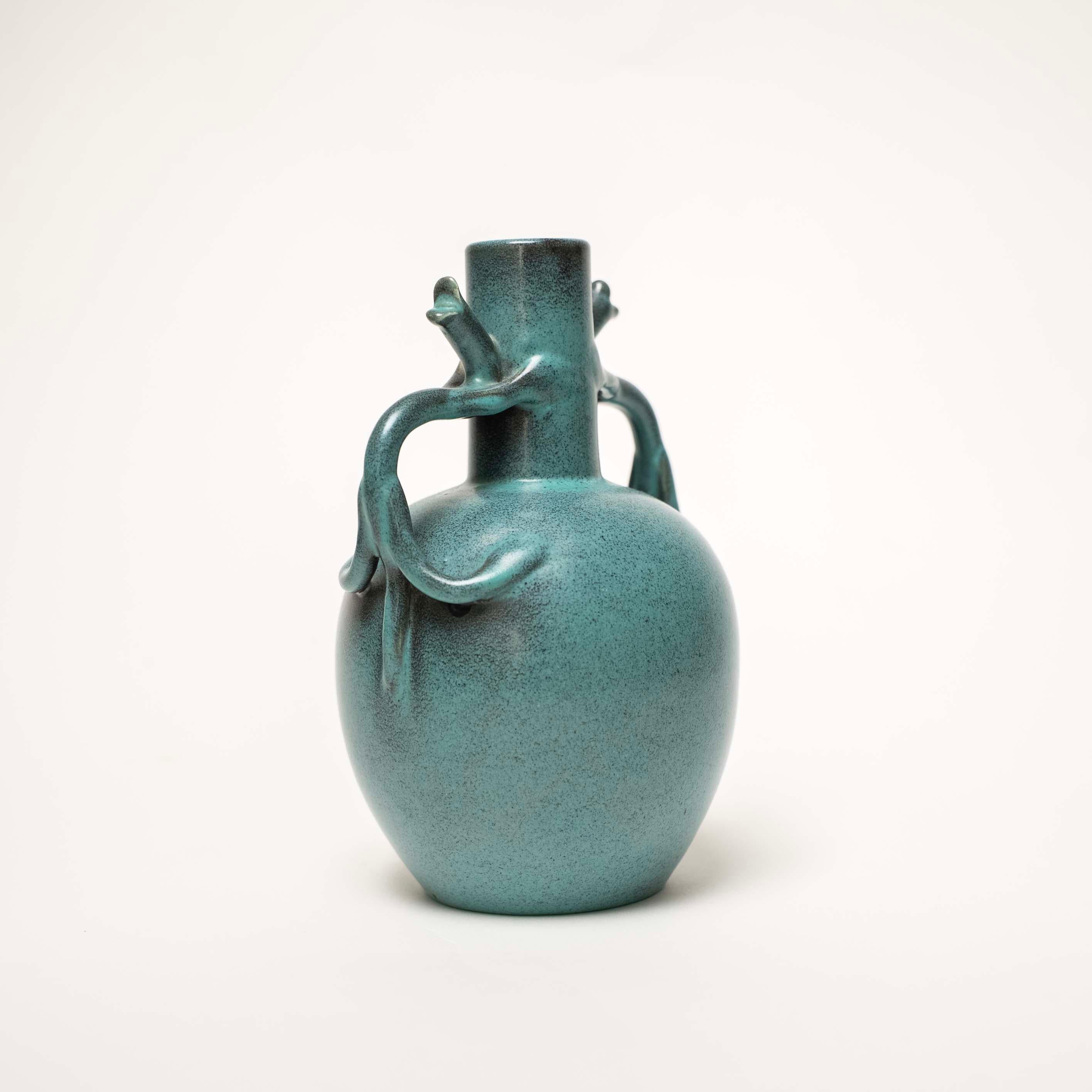 Green-Blue Glazed Ceramic Vase by Eva Jancke Björk for Upsala Ekeby, Sweden In Excellent Condition For Sale In New York, NY