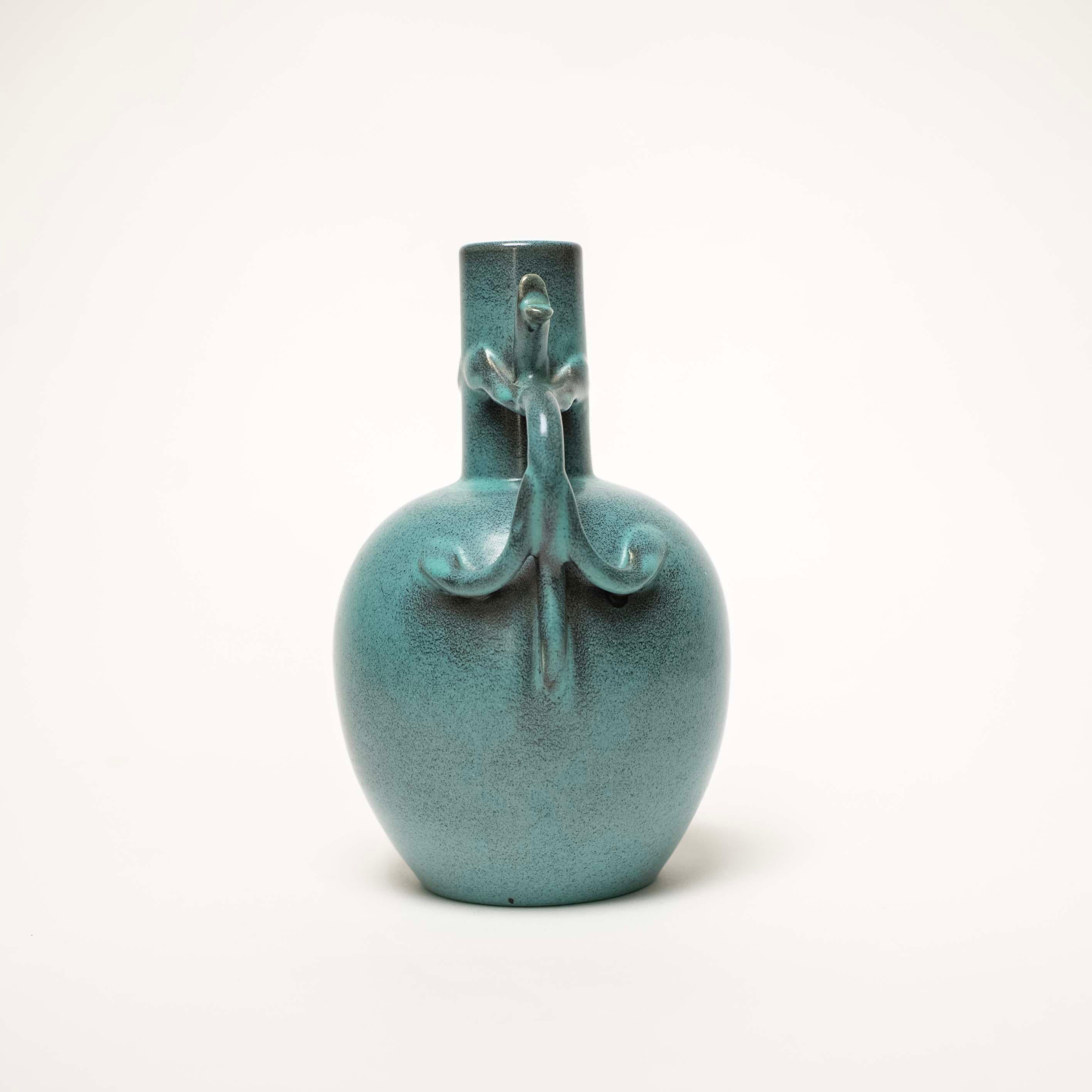 Mid-20th Century Green-Blue Glazed Ceramic Vase by Eva Jancke Björk for Upsala Ekeby, Sweden For Sale