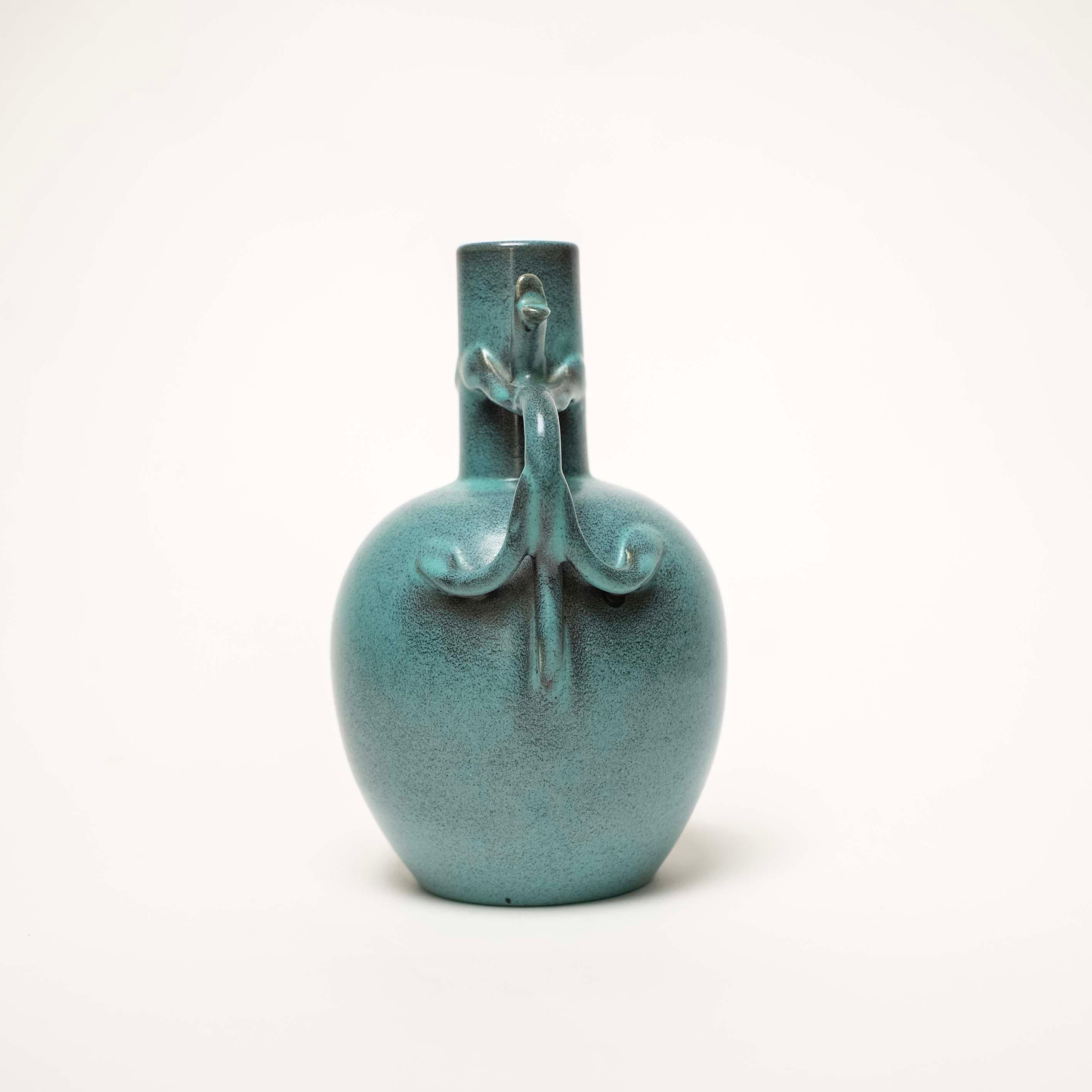 Green-Blue Glazed Ceramic Vase by Eva Jancke Björk for Upsala Ekeby, Sweden For Sale 1