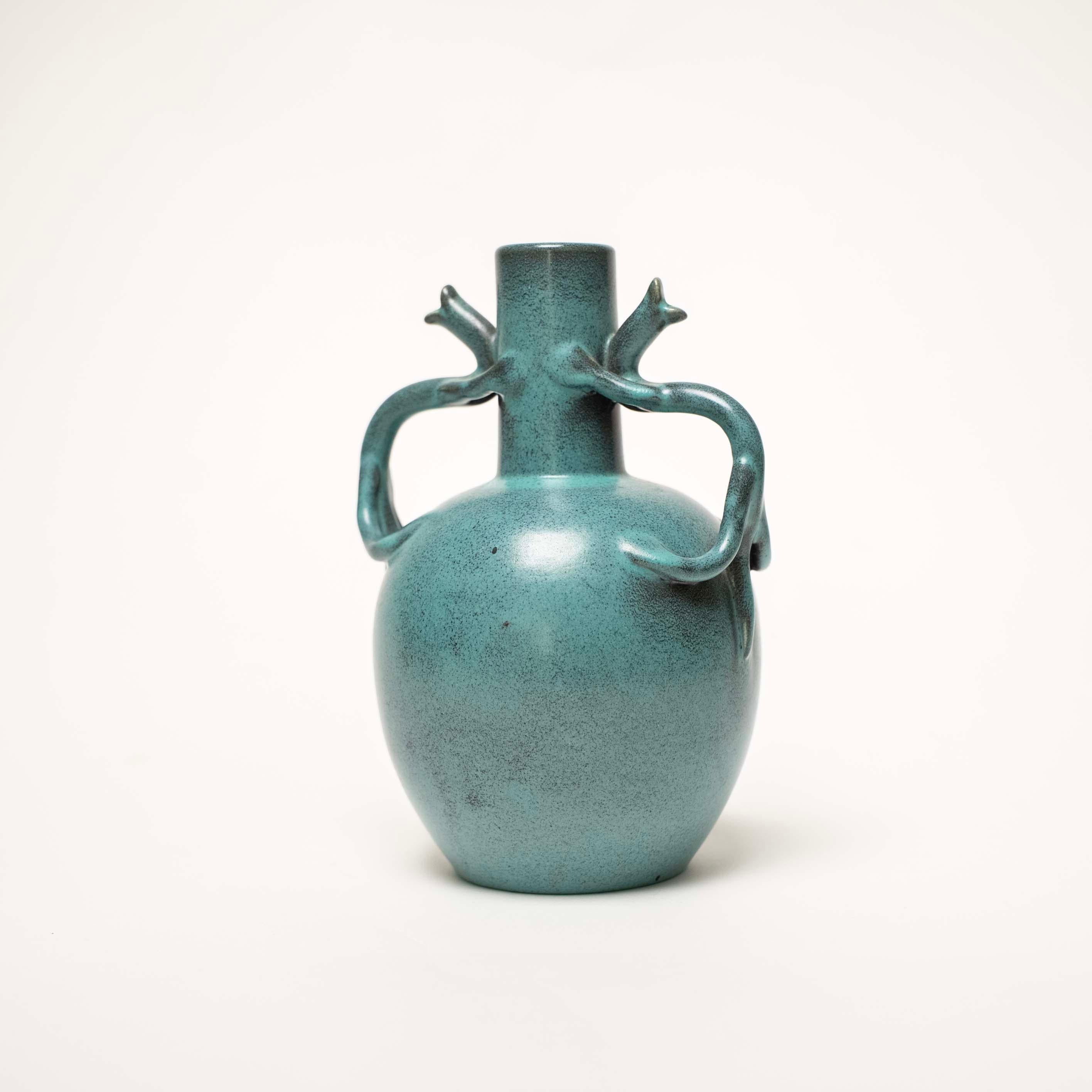 Green-Blue Glazed Ceramic Vase by Eva Jancke Björk for Upsala Ekeby, Sweden For Sale 2
