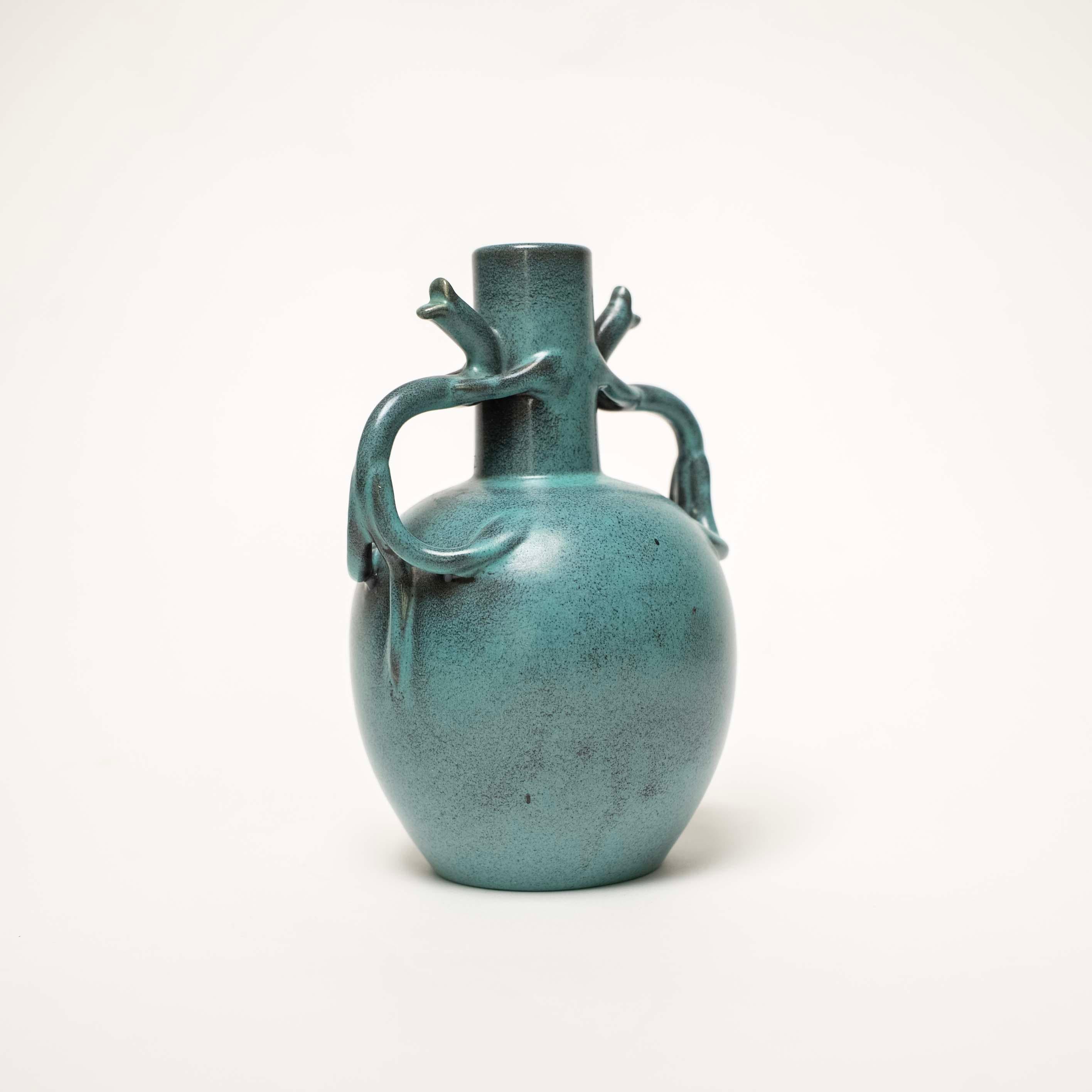 Green-Blue Glazed Ceramic Vase by Eva Jancke Björk for Upsala Ekeby, Sweden For Sale 3