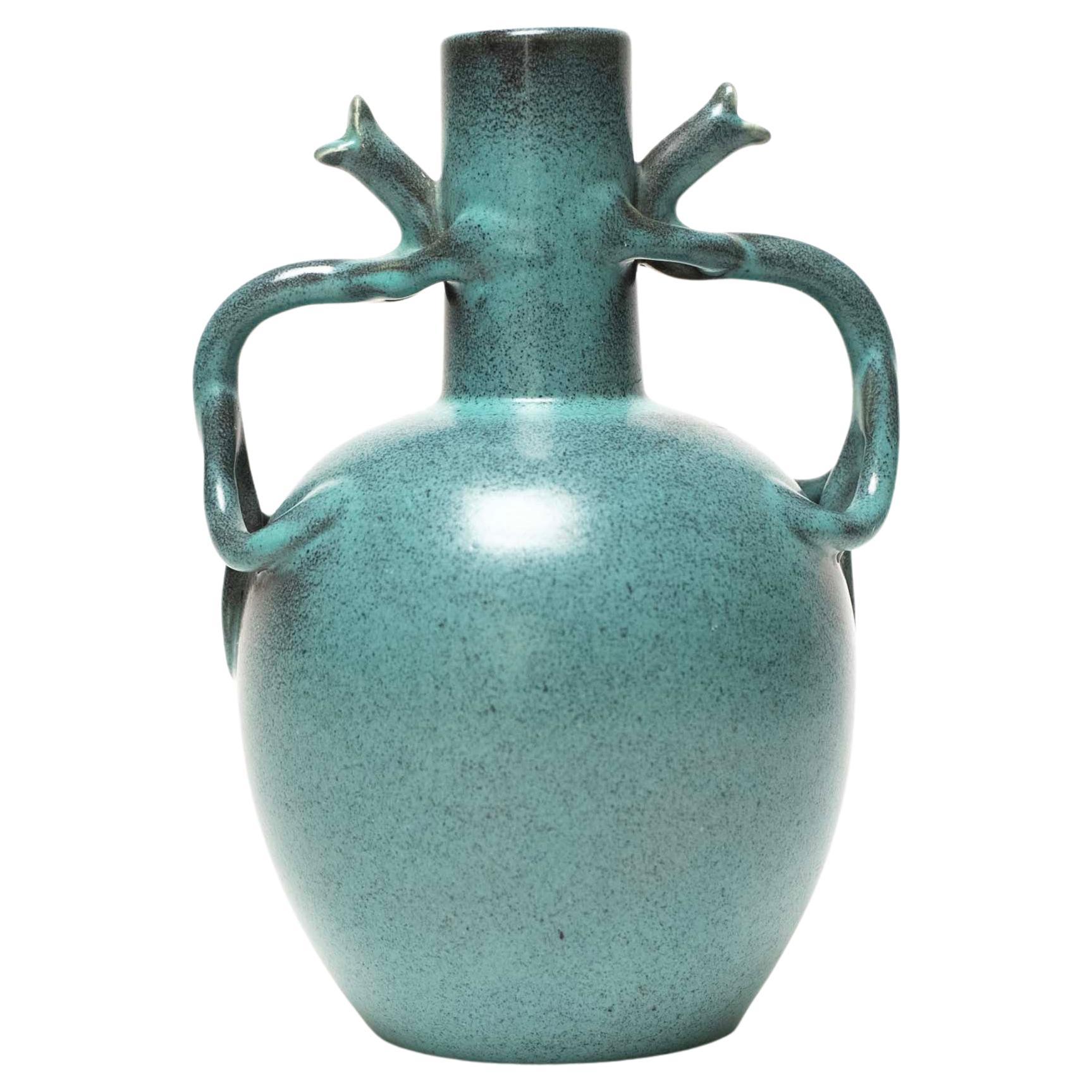 Green-Blue Glazed Ceramic Vase by Eva Jancke Björk for Upsala Ekeby, Sweden For Sale