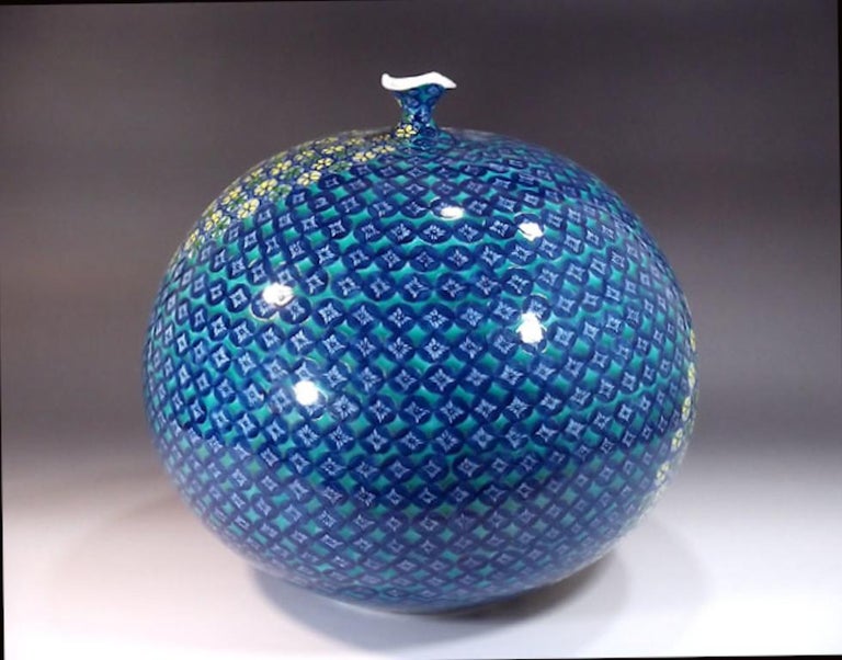 Green Blue Yellow Porcelain Vase by Japanese Contemporary Master Artist