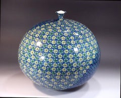 Green Blue Yellow Porcelain Vase by Japanese Contemporary Master Artist