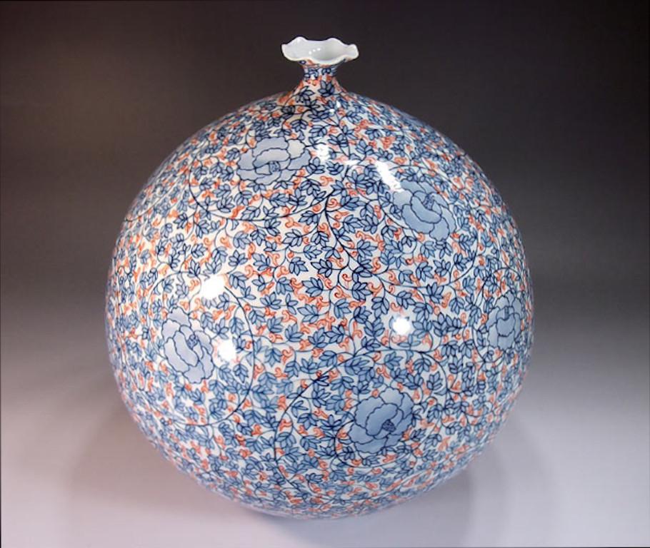 Meiji Japanese Green Blue White Porcelain Vase by Contemporary Master Artist, 2 For Sale