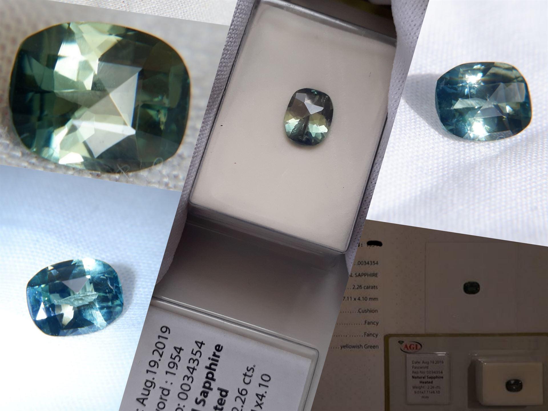 2.26 ct Green/Blue Metallic Sapphire Handcrafted, GIA In New Condition For Sale In Sheridan, WY