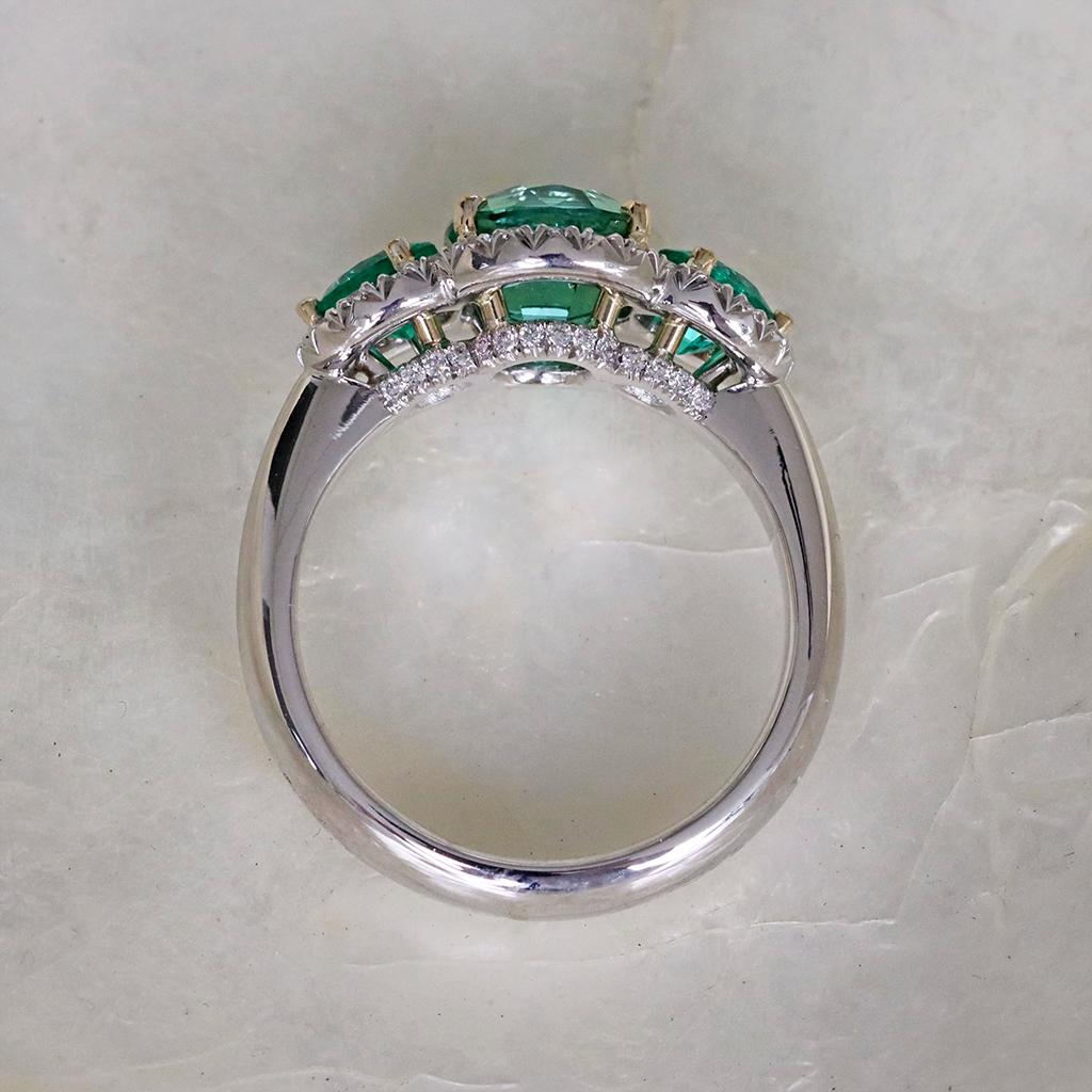 Green Blue Mint Tourmaline Emerald Diamond Halo Trilogy Ring For Sale 1