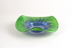 Green/ Blue Murano Glass Bowl, Handpainted - Italy circa 1970