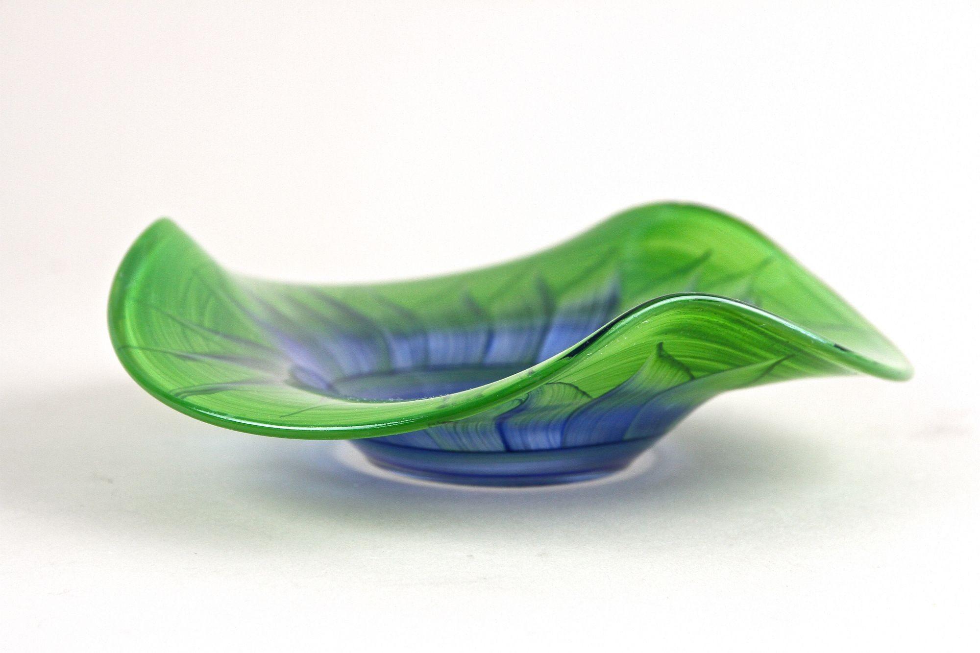 20th Century Green/ Blue Murano Glass Bowl, Handpainted - Italy circa 1970 For Sale