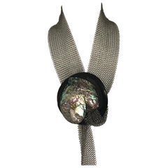 Green Blue Nacre Mother of Pearl Iridescent Necklace Belt Sustainable S.S.Mesh