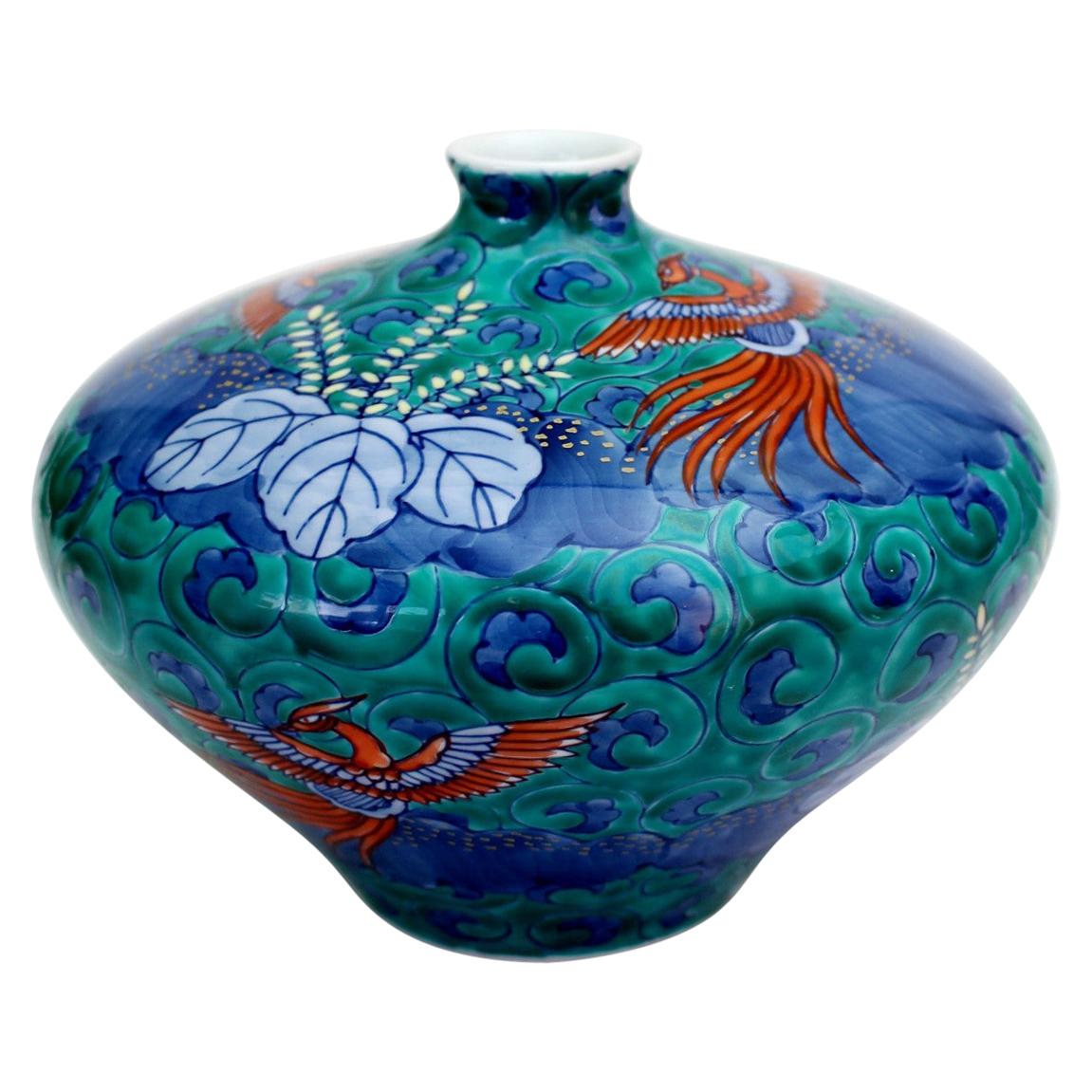Green Porcelain Vase by Japanese Master Artist For Sale