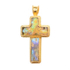 Bright Iridescent Roman Glass Cross in 21K (pendant only)