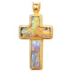 Bright Iridescent Roman Glass Cross in 21K (pendant only)