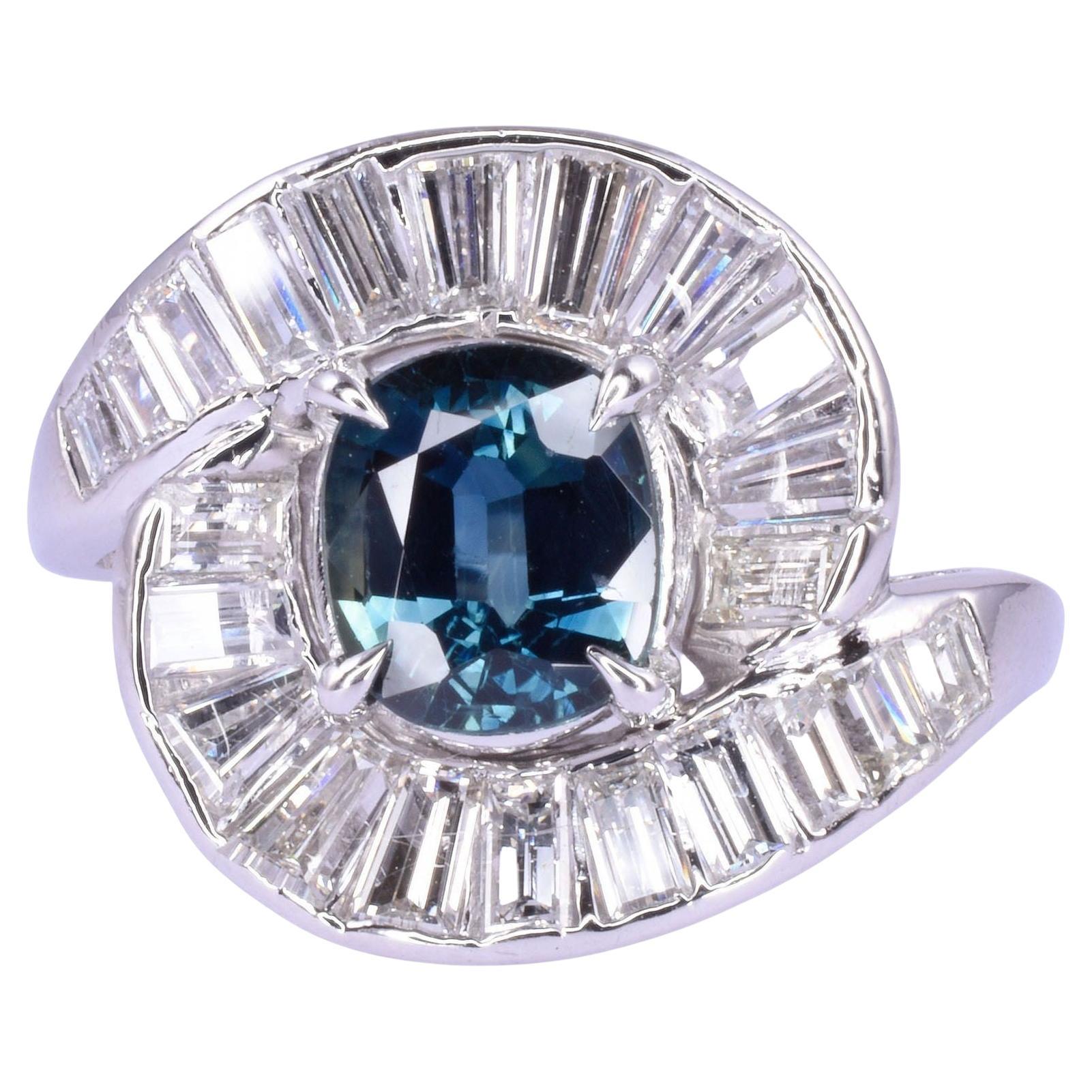 Zafiro Azul Verde Anillo de Platino en venta