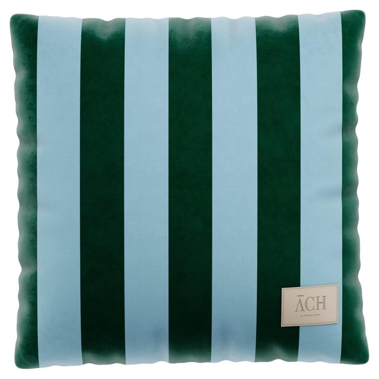 Green Blue Square Pillow, Modern Velvet Cushion with Playful and Zingy