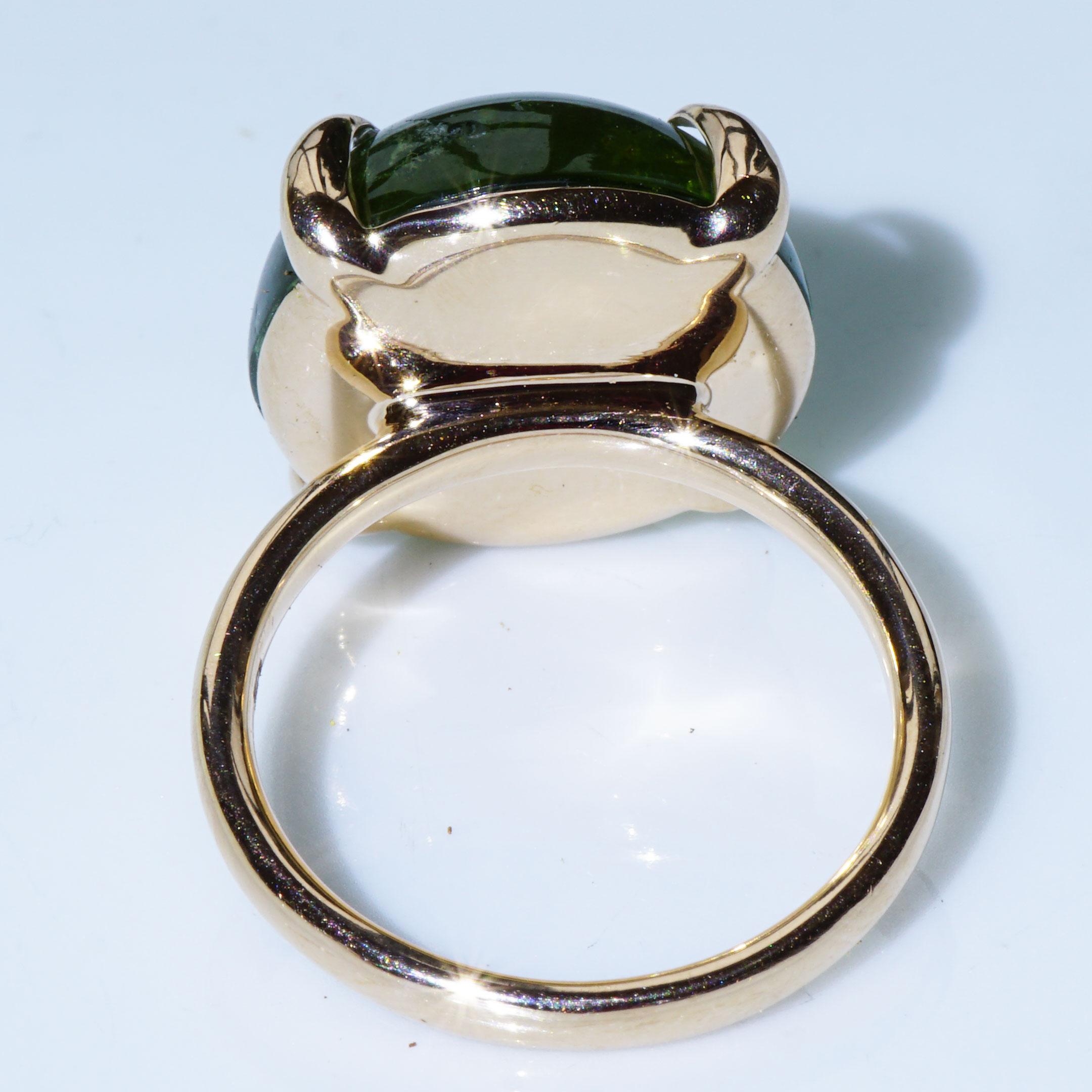 Green-Blue Tourmalin Bubble Ring Rose Gold 16 Ct Made by Italian Goldsmith Co. 2