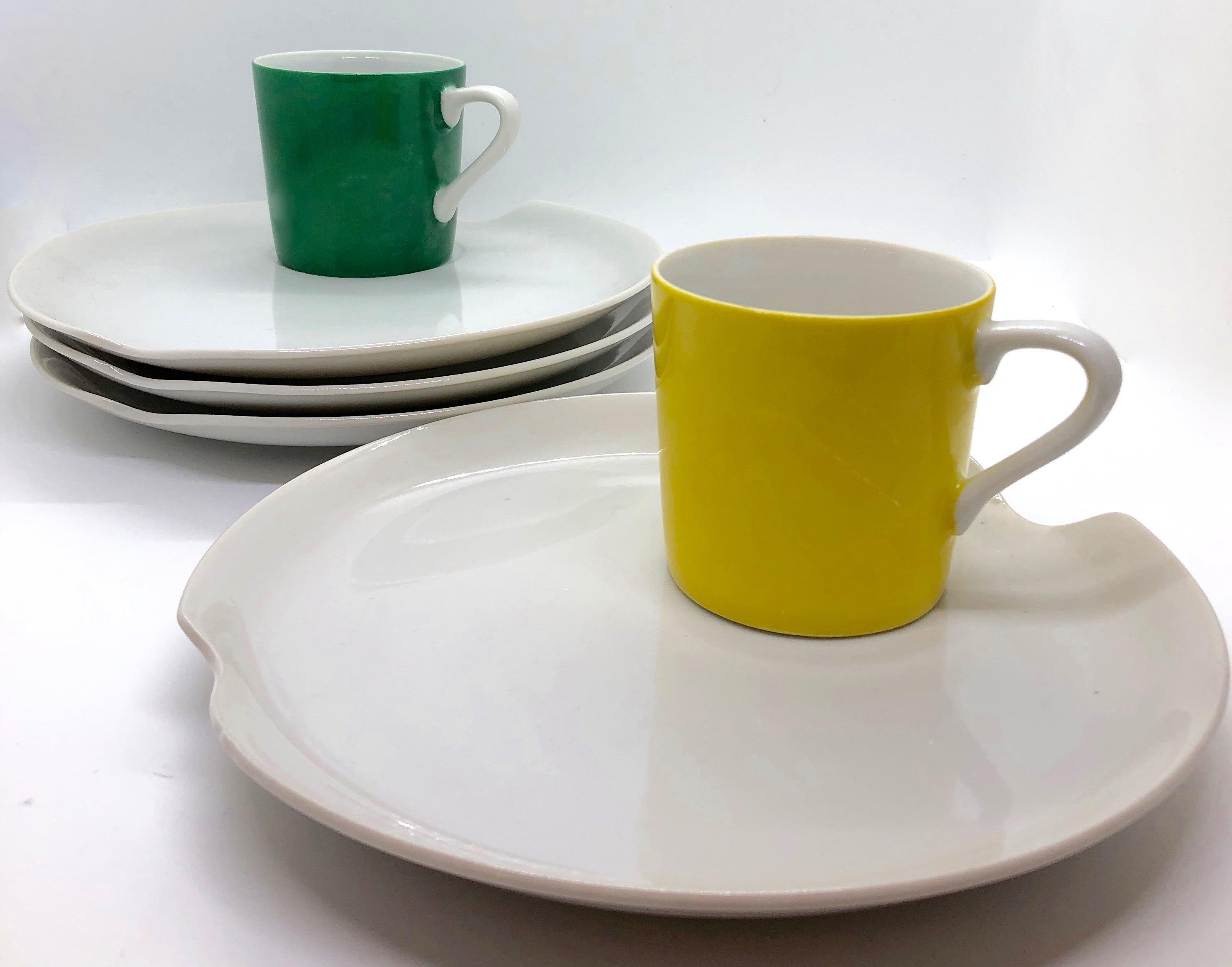 Green, Blue, Yellow, Pink and Gray Porcelain Coffee, Tea & Dessert Cups & Plates For Sale 4