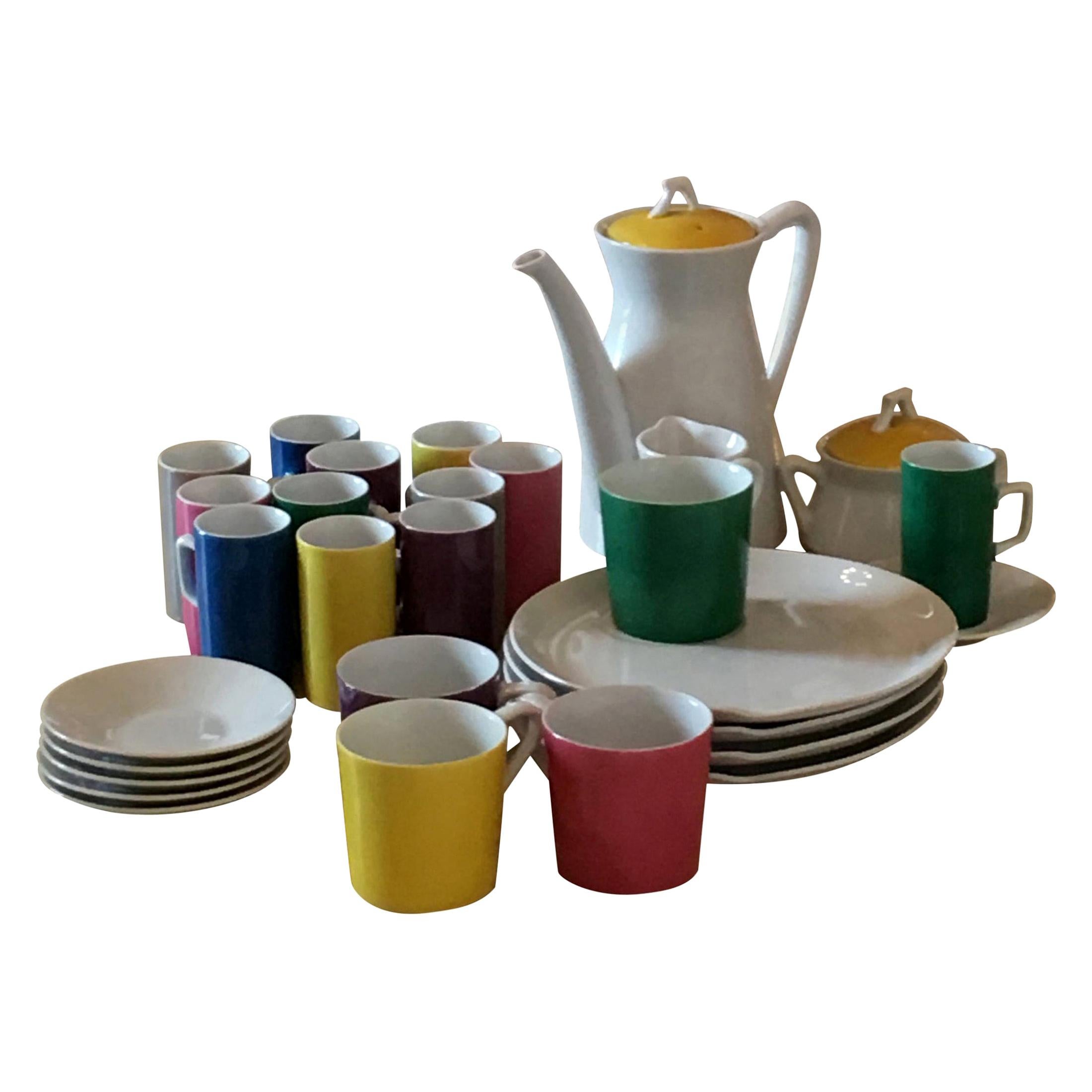 Green, Blue, Yellow, Pink and Gray Porcelain Coffee, Tea & Dessert Cups & Plates For Sale