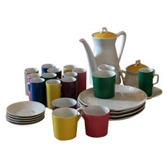 Retro Green, Blue, Yellow, Pink and Gray Porcelain Coffee, Tea & Dessert Cups & Plates