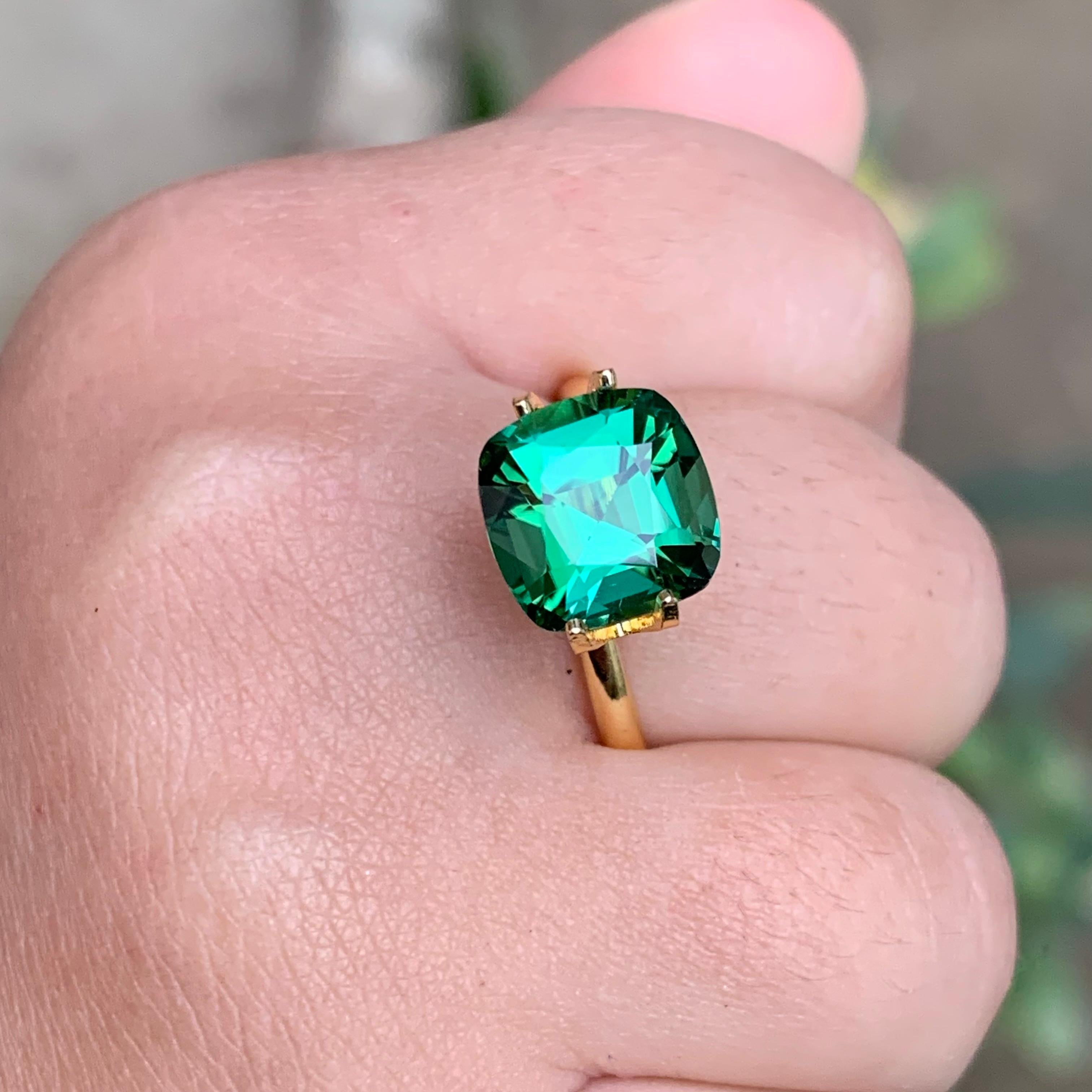 Grüner bläulicher Farbton Natürlicher Turmalin Ring Lose Edelstein 3.05Ct Cushion Cut-Jewel im Angebot 7
