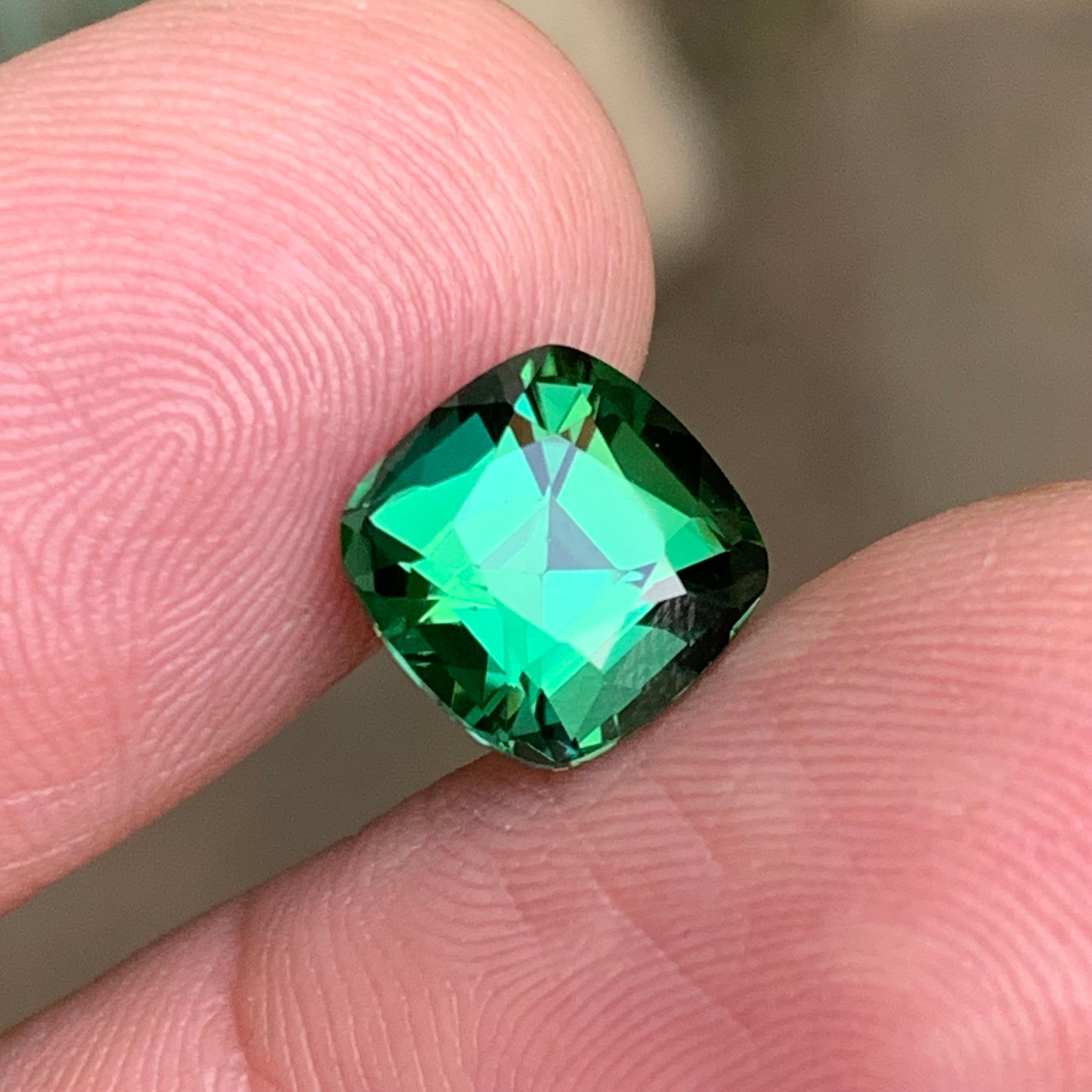 Grüner bläulicher Farbton Natürlicher Turmalin Ring Lose Edelstein 3.05Ct Cushion Cut-Jewel im Angebot 1