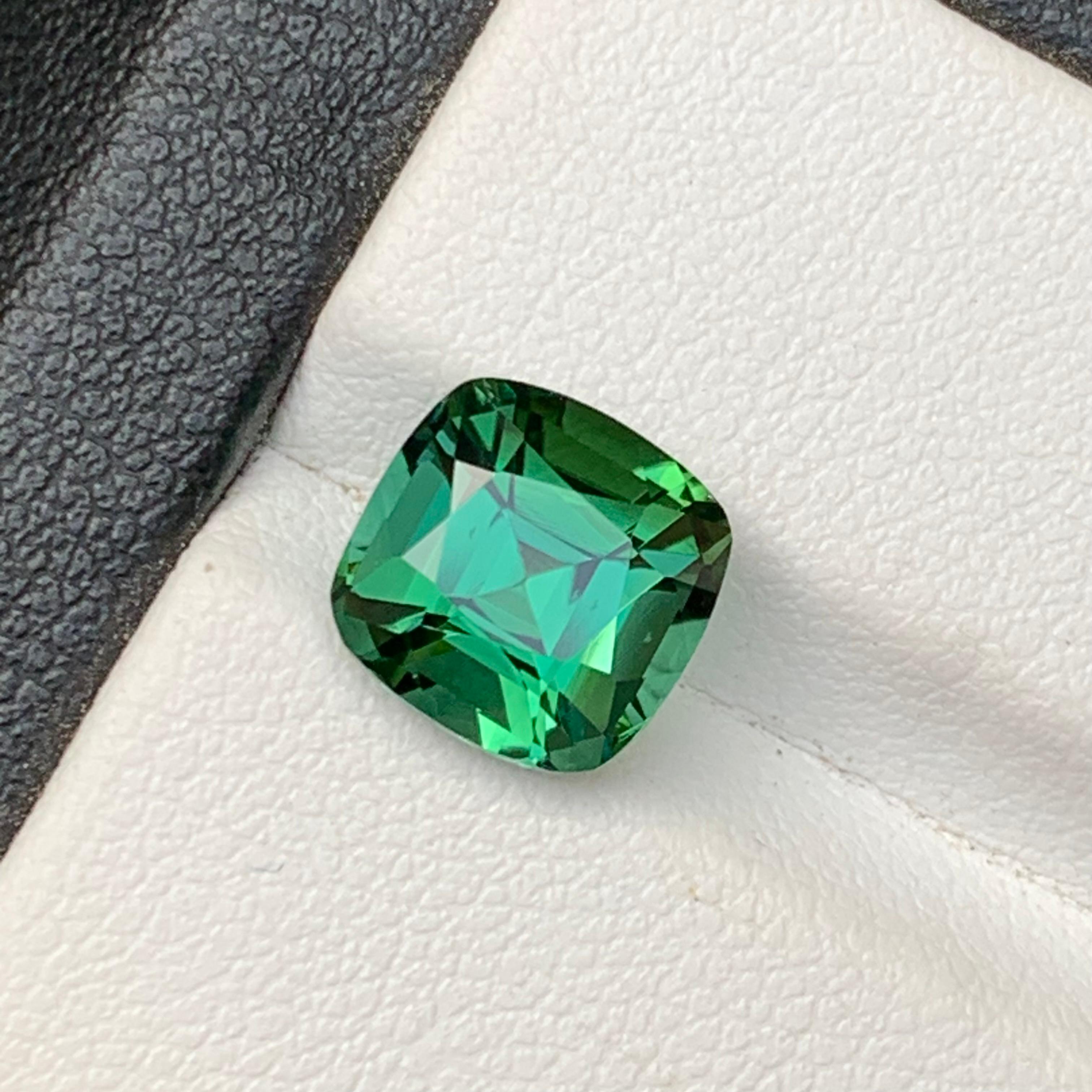 Grüner bläulicher Farbton Natürlicher Turmalin Ring Lose Edelstein 3.05Ct Cushion Cut-Jewel im Angebot 2