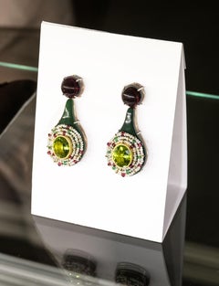 Green Bodyfurnitures Earrings, Peridots, Garnets, Rubelites, Emeralds, Pearls