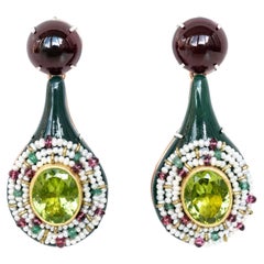 Green Bodyfurnitures Earrings, Peridots, Garnets, Rubelites, Emeralds, Pearls