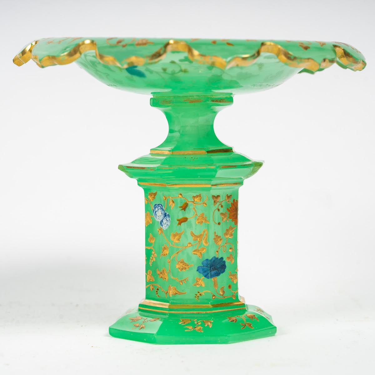Green Bohemian Crystal Bowl, 19th Century, Napoleon III Period. 1