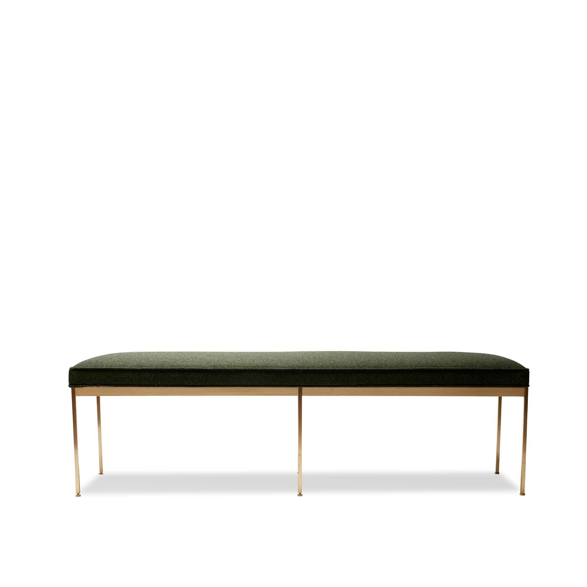 The Paul bench features a solid lacquered brass base and an upholstered seat with piping. Each leg features a rounded leveler. 

The Lawson-Fenning Collection is designed and handmade in Los Angeles, California. Reach out to discover what options