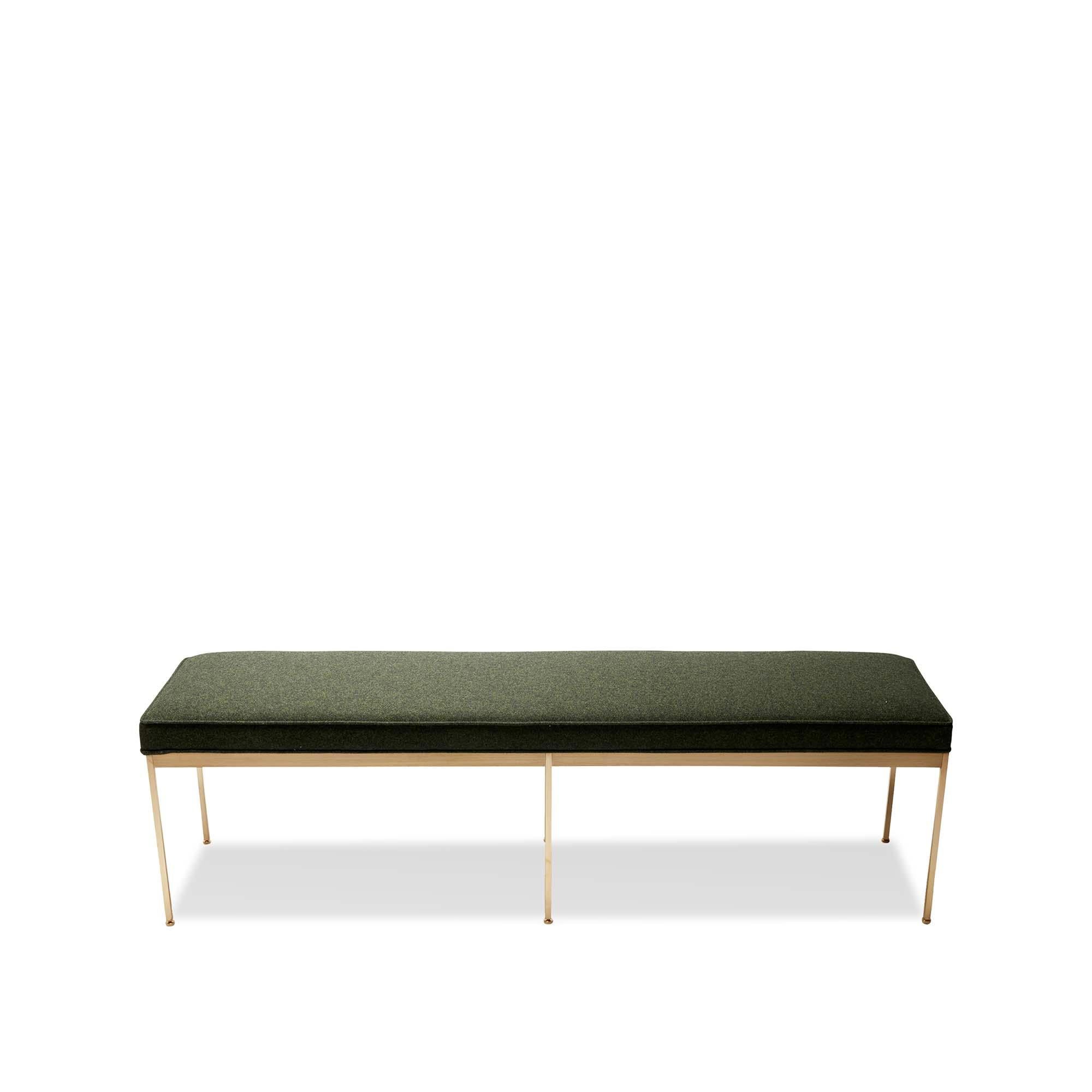 Mid-Century Modern Green Boiled Wool and Satin Brass Paul Bench by Lawson-Fenning