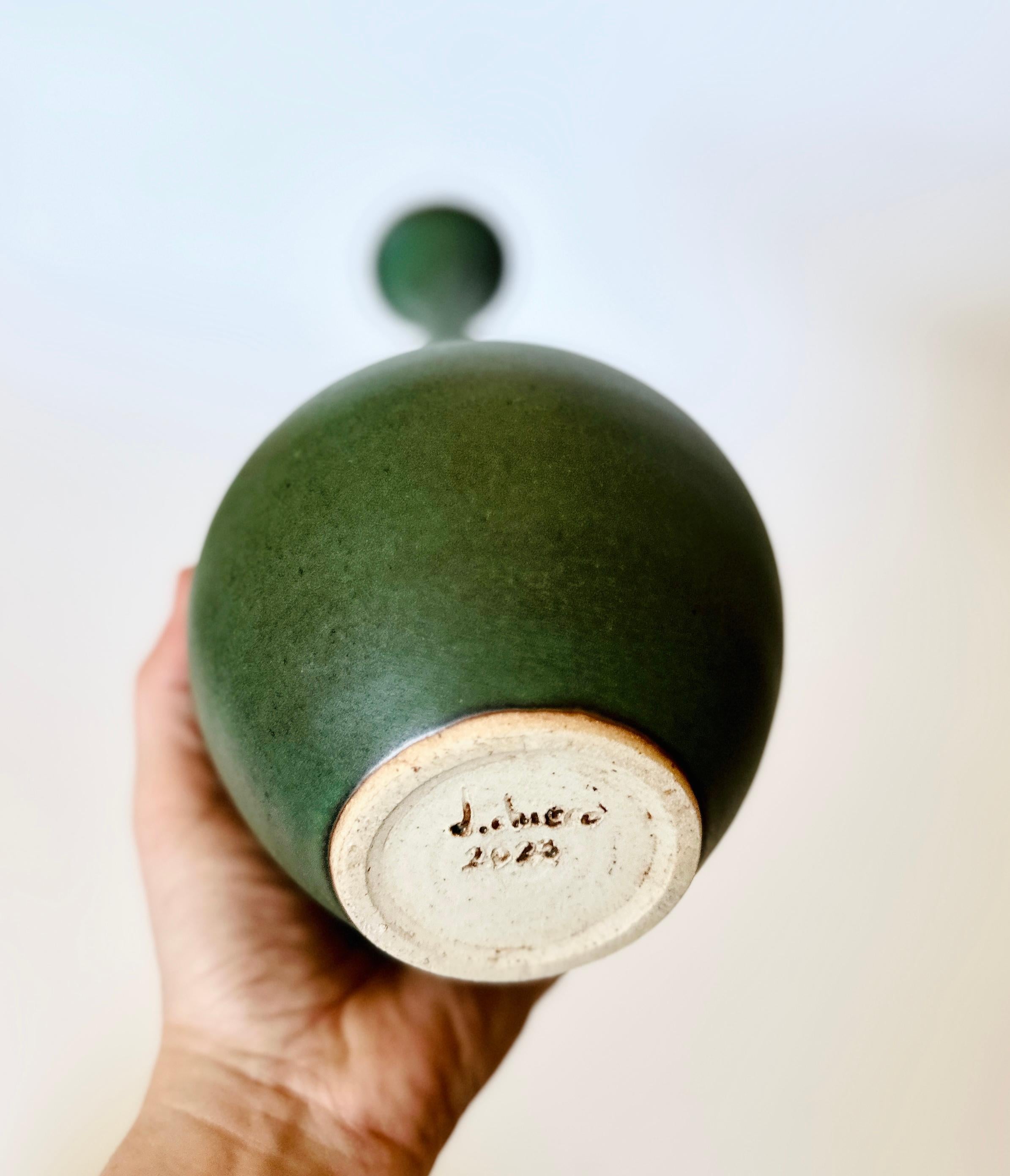 Hand-Carved Green Bottleneck Vessel No. 50 by Dana Chieco