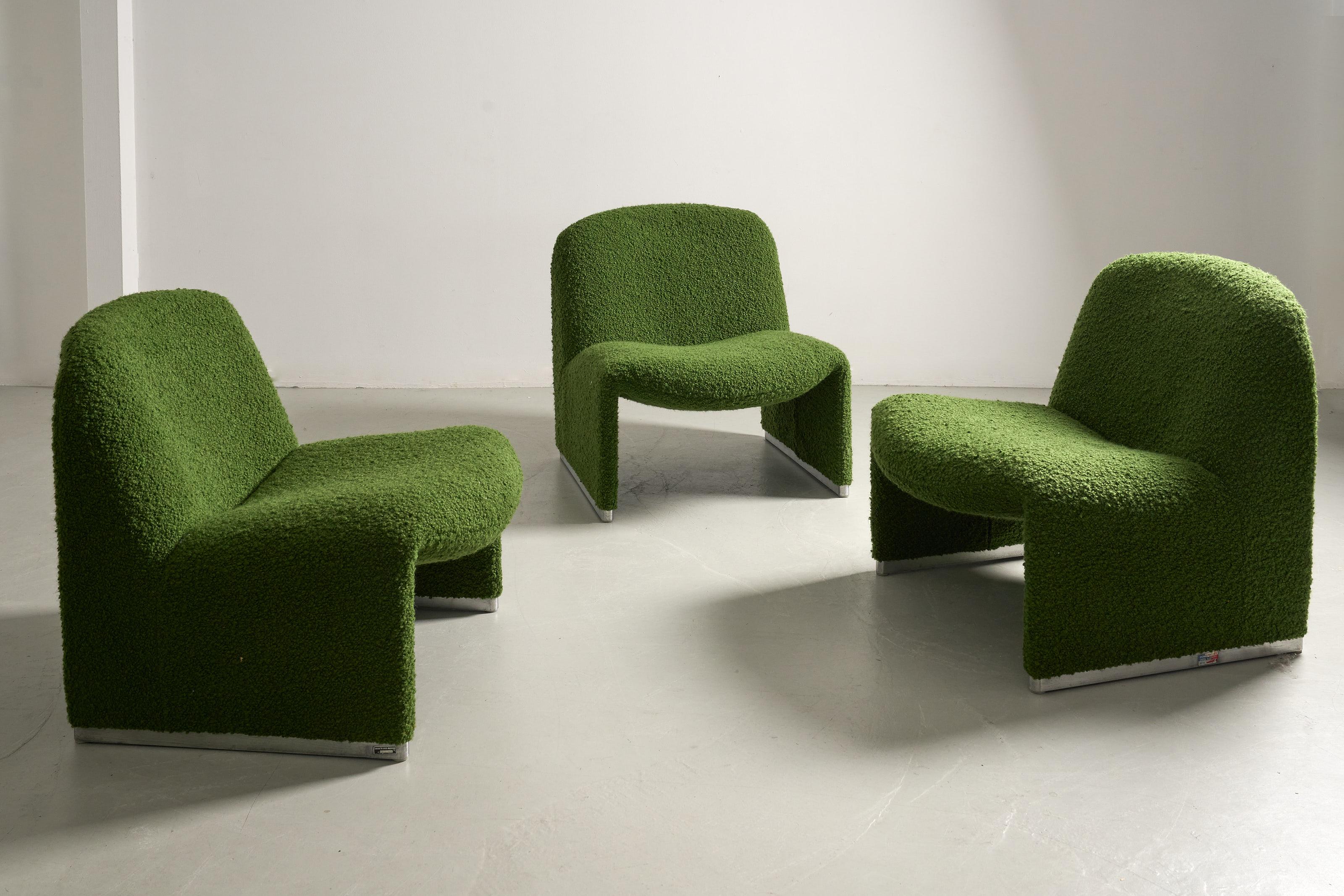 Mid-Century Modern Green bouclette Alky chairs by Giancarlo Piretti for Anonima Castelli For Sale