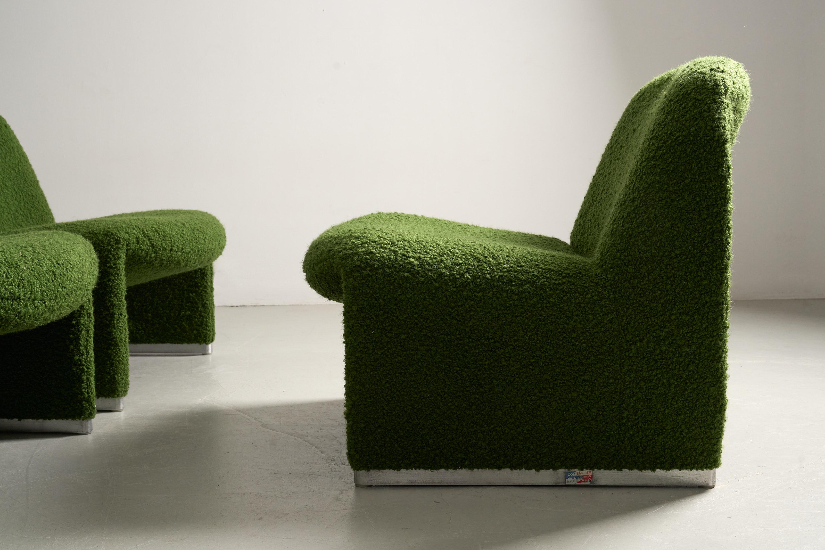Italian Green bouclette Alky chairs by Giancarlo Piretti for Anonima Castelli For Sale