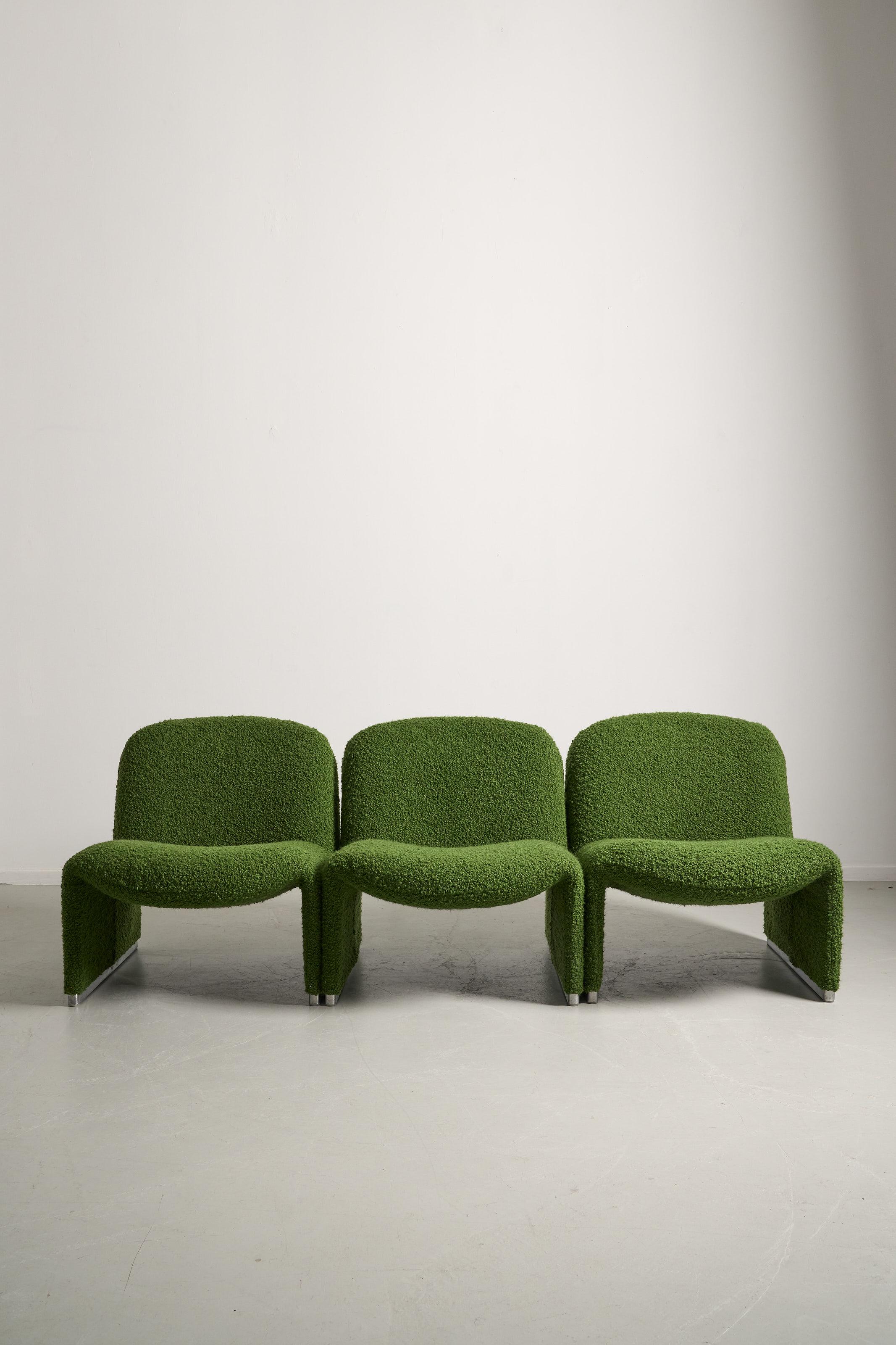 Green bouclette Alky chairs by Giancarlo Piretti for Anonima Castelli For Sale 1