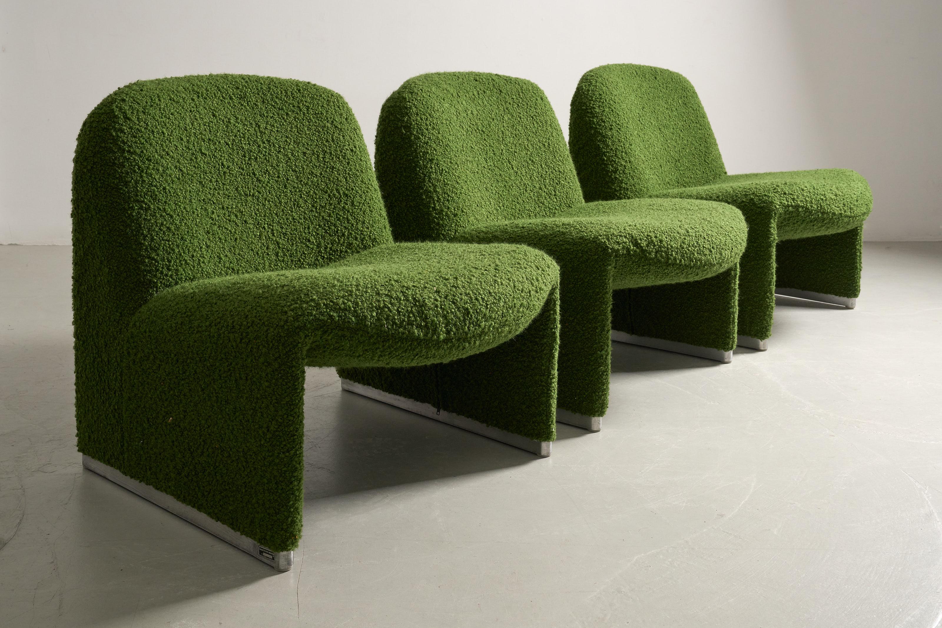 Green bouclette Alky chairs by Giancarlo Piretti for Anonima Castelli For Sale 2