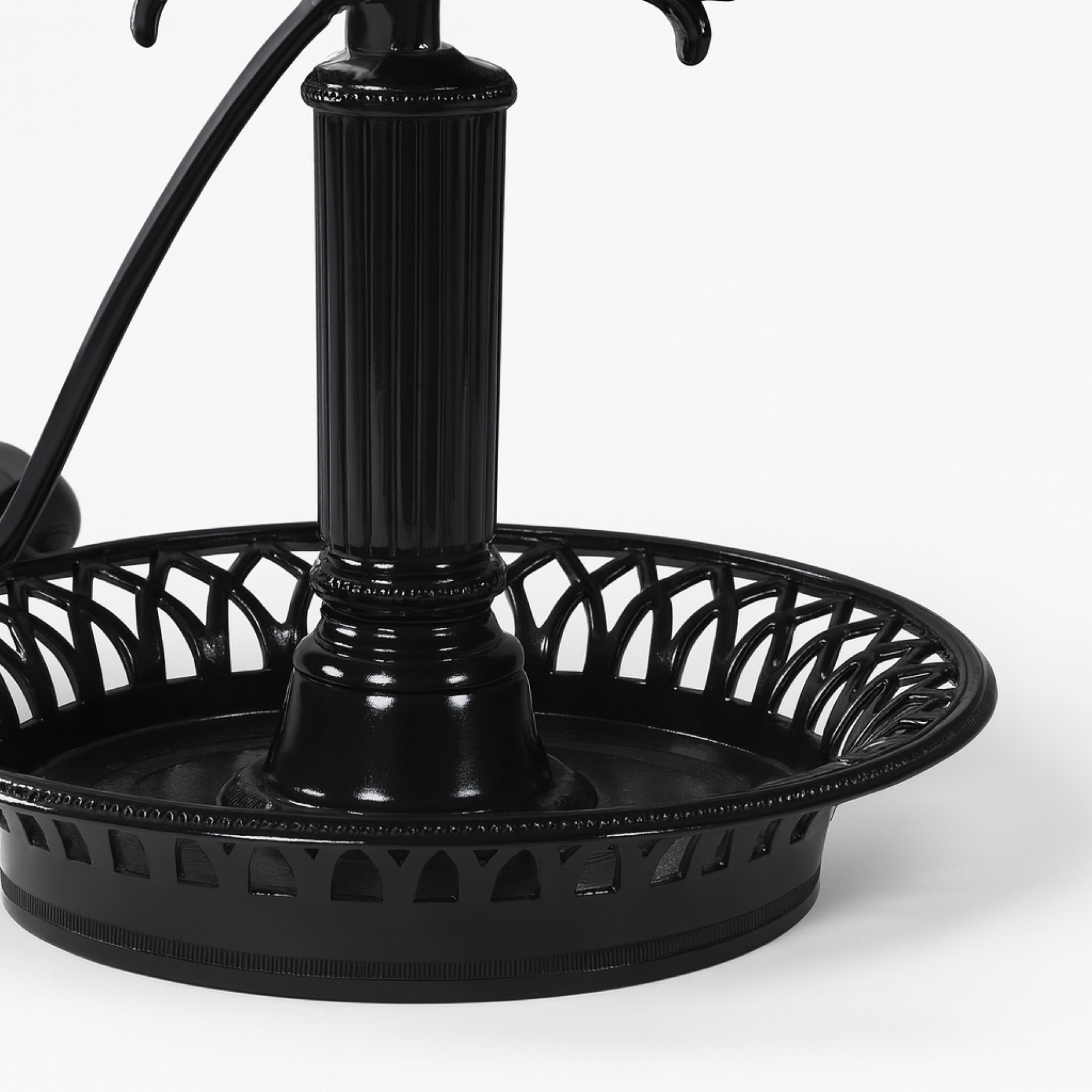 A French Empire style black lacquer refinished period desk lamp, boasting three bronze lights and an adjustable screen, is complemented by a verdant tole shade in hues of vivid green.

Take into account that the colors on the items may vary