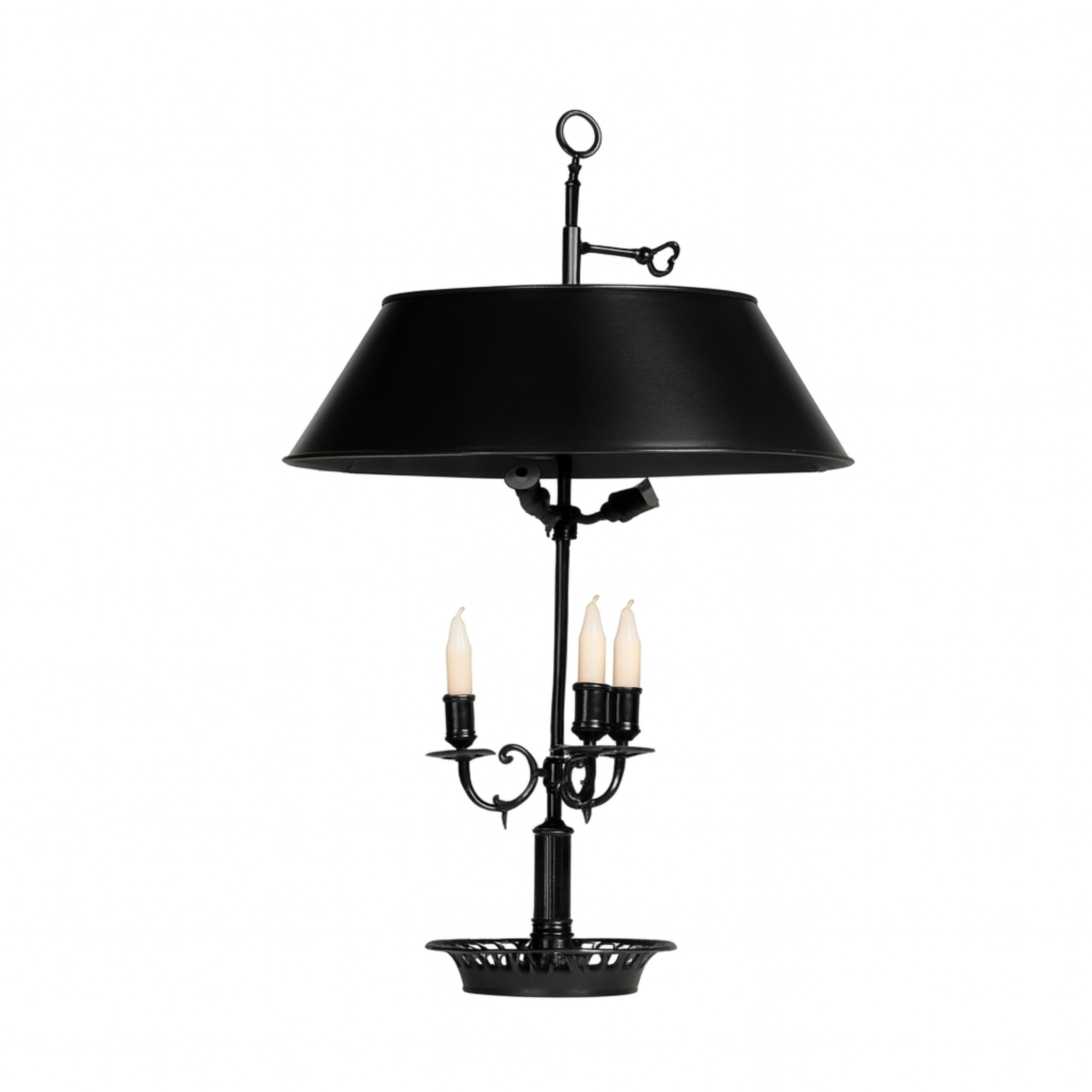 Green Bouillotte Brass Black Lacquer Three Lights Table Lamp, 19th Century For Sale 1