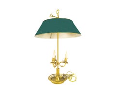 Green Bouillotte Bronze Three Lights Table Lamp, 19th Century