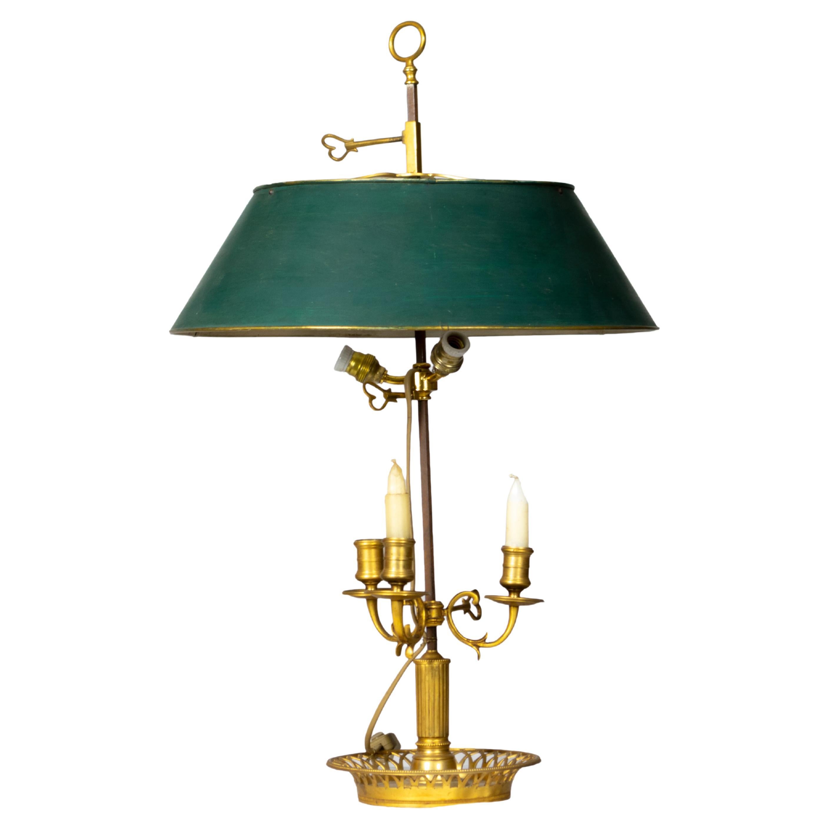 Green Bouillotte Bronze Three Lights Table Lamp, 19th Century For Sale