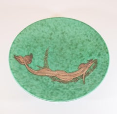 Green Bowl Argenta #1510, Wilhelm Kåge Fish, Scandinavian Modern, Dragon Fish