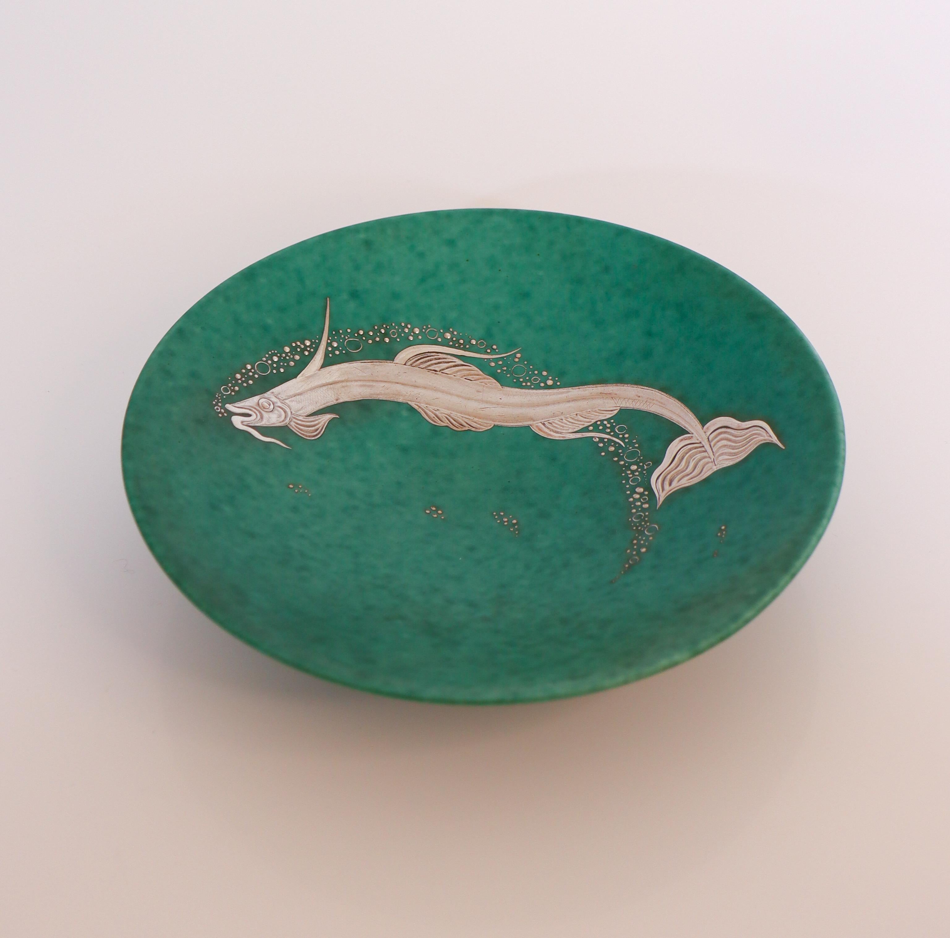Svedese Ciotola verde ARGENTA #1510, Pesce Wilhelm Kåge, The Modern Scandinavian, Pesce Drago in vendita