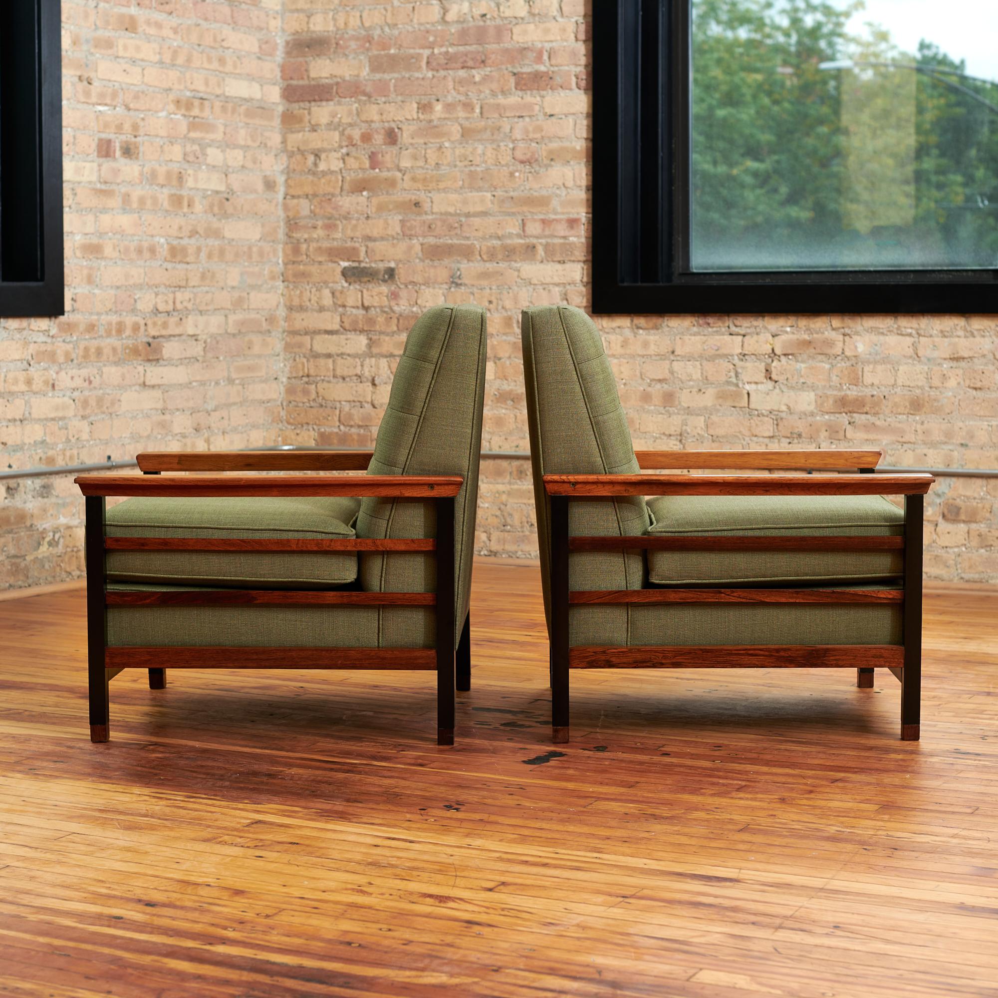 Green Brazilian Jacaranda Midcentury Pair of Arm Chairs For Sale 1