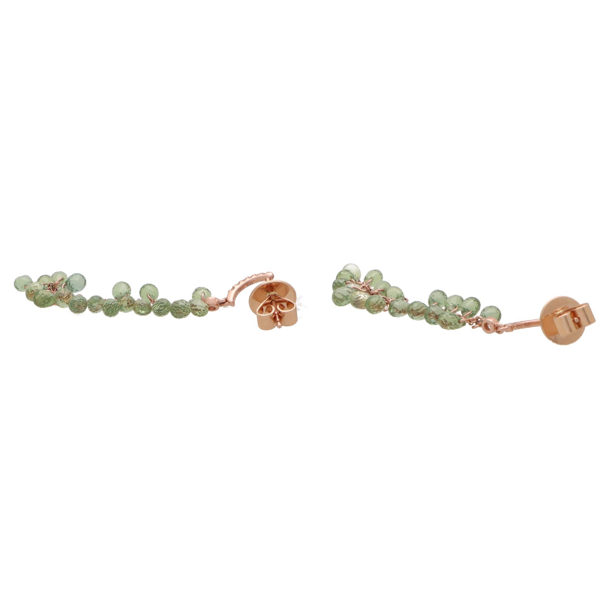 Grüne Briolette-Saphir- und Diamant-Tropfen-Ohrringe aus 18 Karat Roségold für Damen oder Herren im Angebot