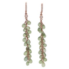 Green Briolette Sapphire and Diamond Drop Earrings in 18k Rose Gold