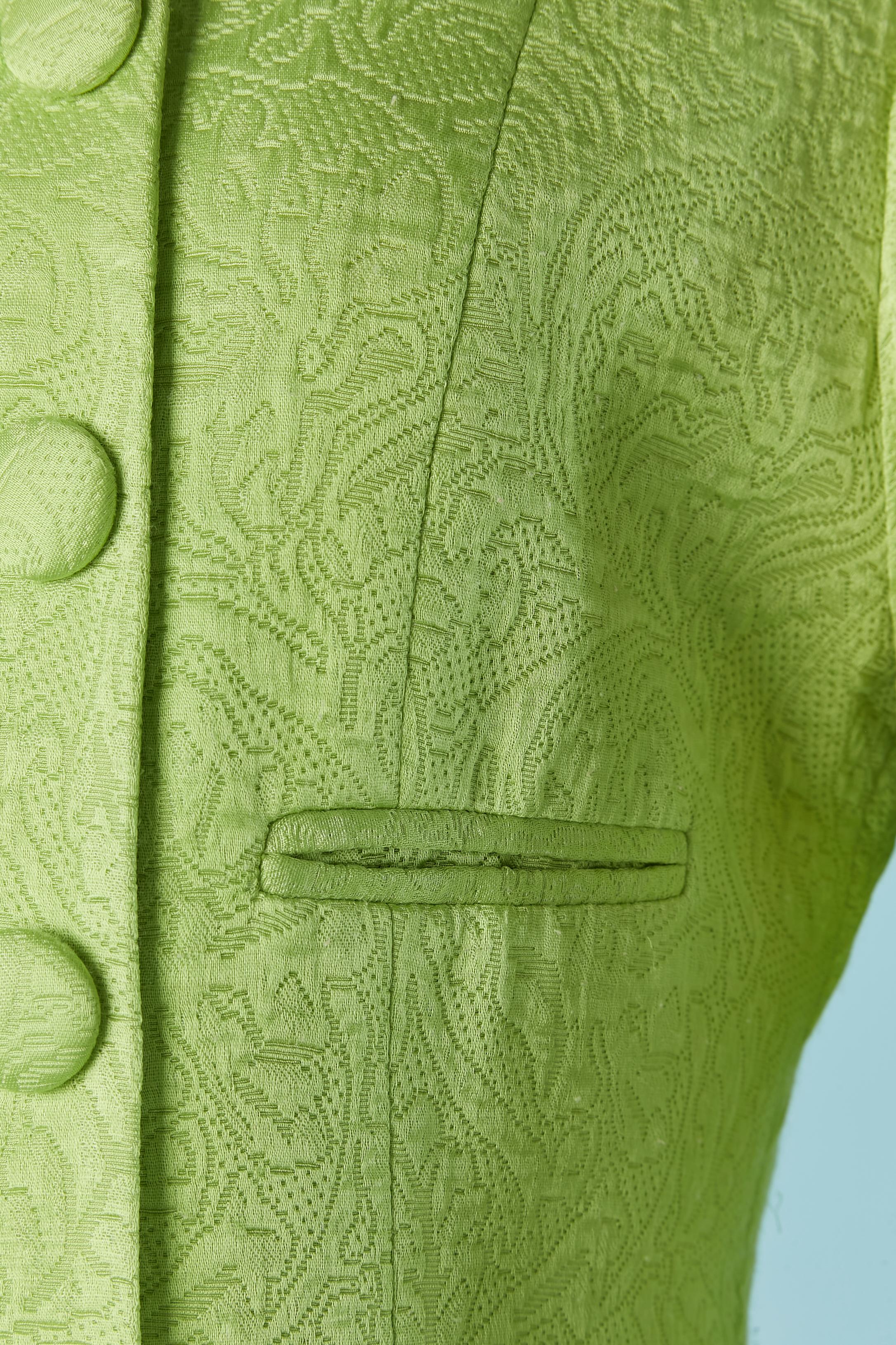 Green brocade skirt-suit Christian Dior In Excellent Condition For Sale In Saint-Ouen-Sur-Seine, FR